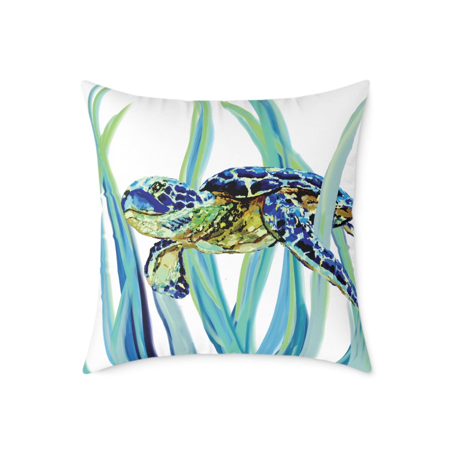 Ocean - Inspired Sea Turtle Square Pillow - Coastal Home Decor - Blue Cava