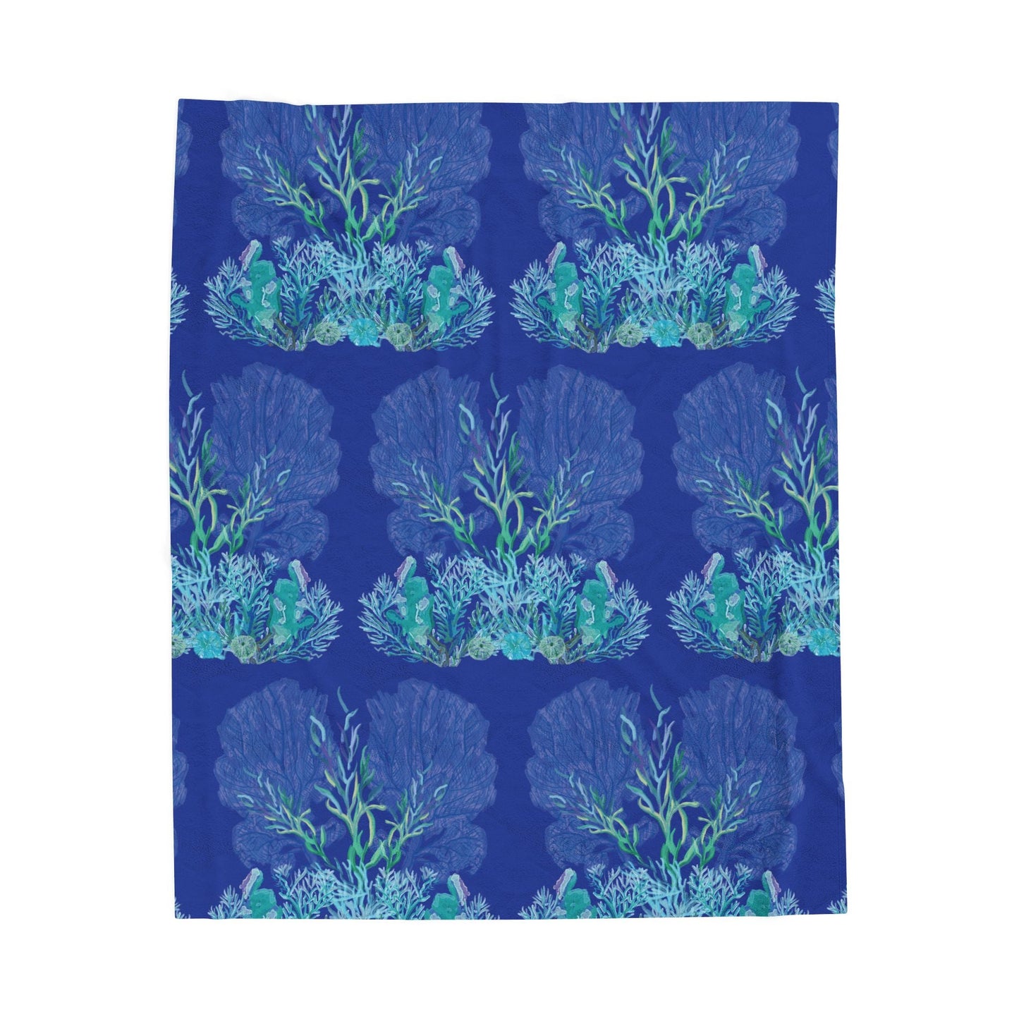 Ocean - Themed Velveteen Plush Blanket - Cozy Coral Design for Home Decor & Gifts - Blue Cava