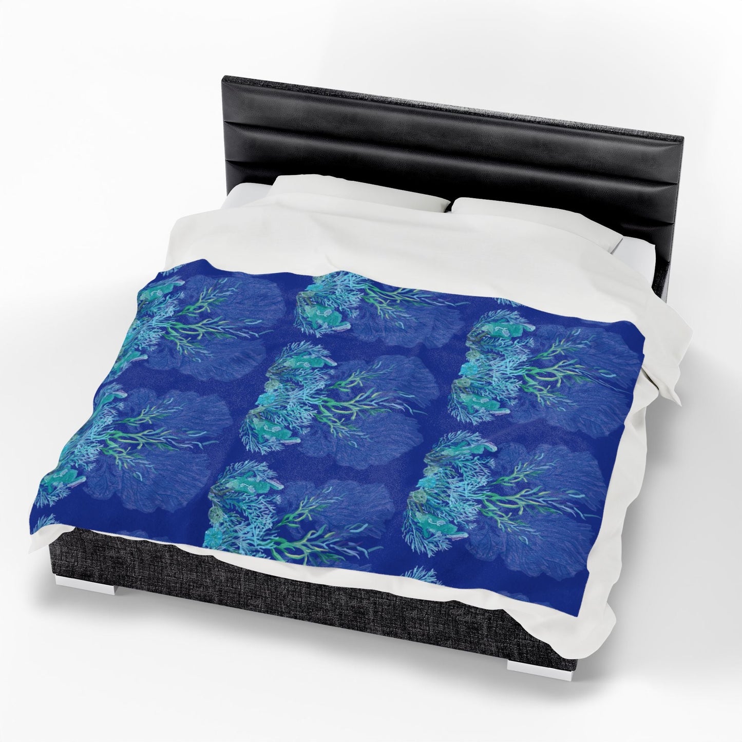 Ocean - Themed Velveteen Plush Blanket - Cozy Coral Design for Home Decor & Gifts - Blue Cava