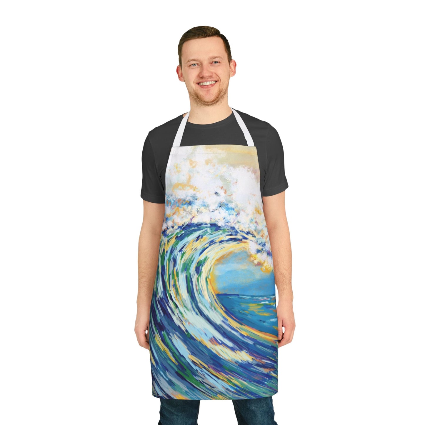 Ocean Wave Art Aprons with Color Straps - Perfect for Chefs and Home Cooks - Blue Cava