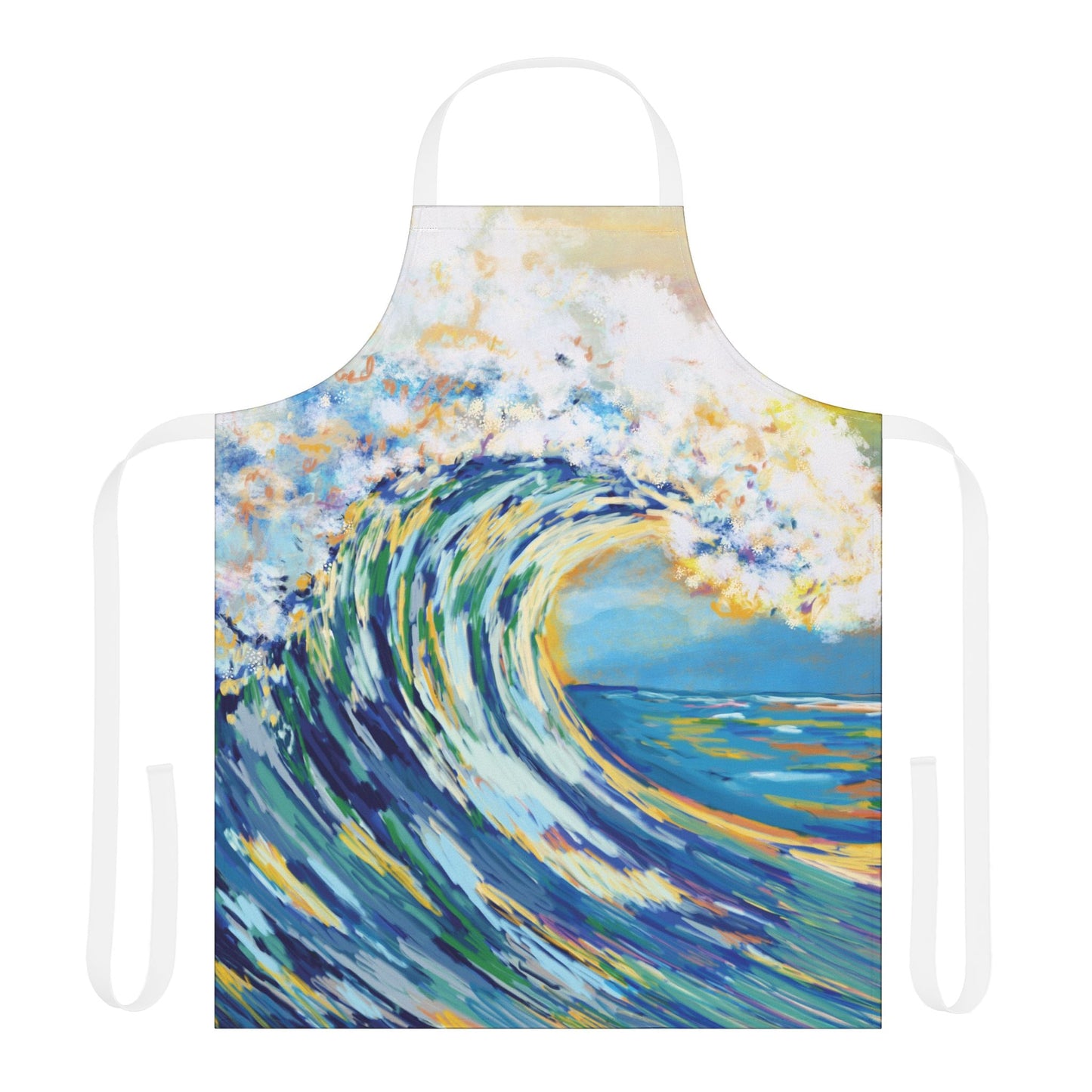 Ocean Wave Art Aprons with Color Straps - Perfect for Chefs and Home Cooks - Blue Cava
