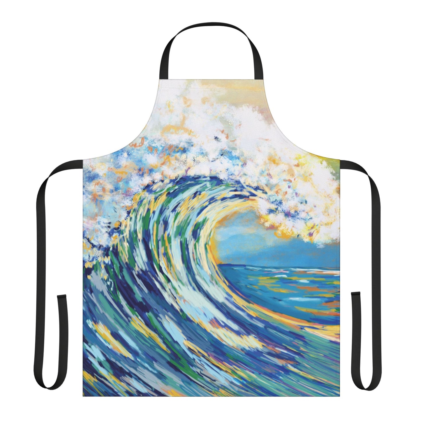 Ocean Wave Art Aprons with Color Straps - Perfect for Chefs and Home Cooks - Blue Cava