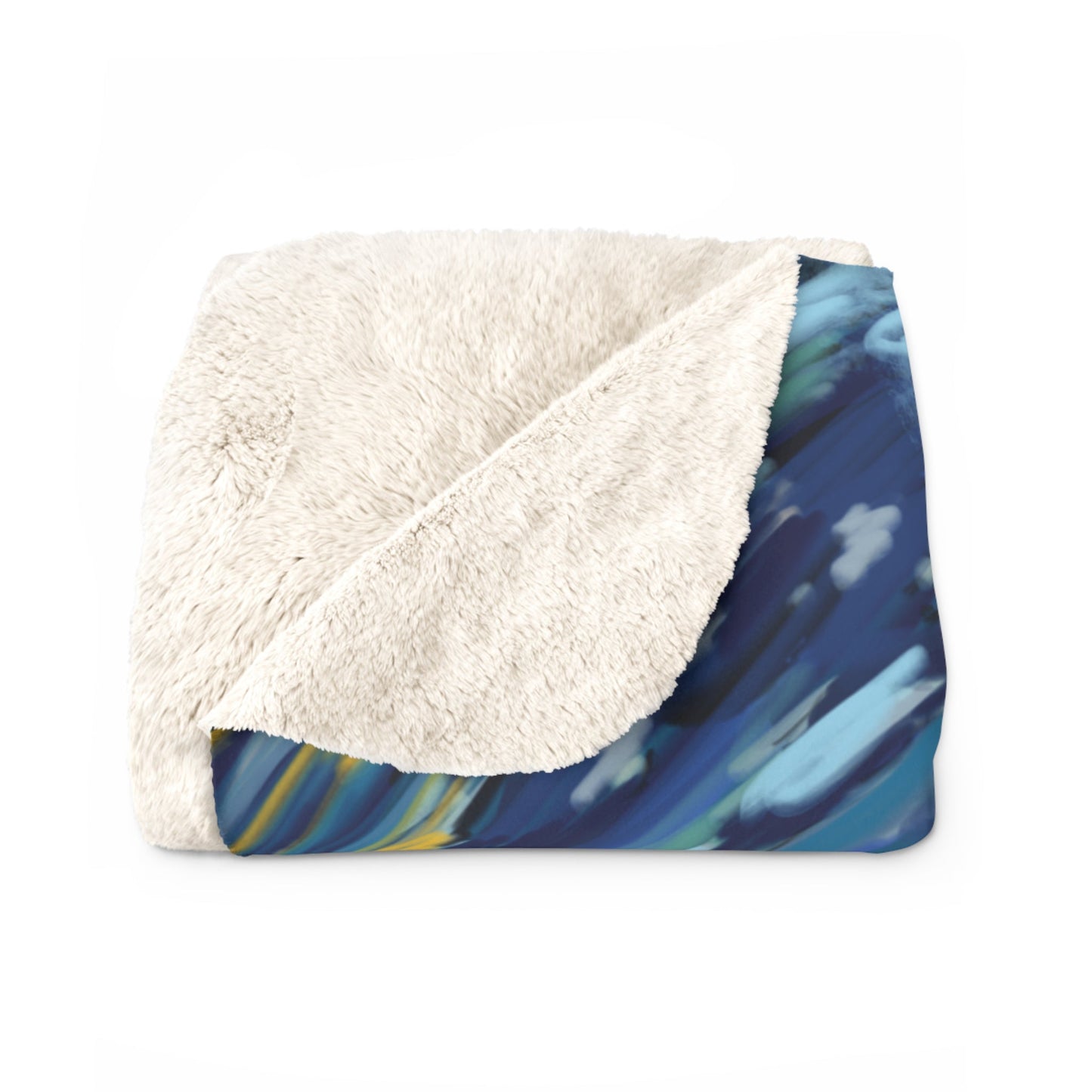Ocean Wave Sherpa Fleece Blanket - Cozy Home Decor for Beach Lovers - Blue Cava