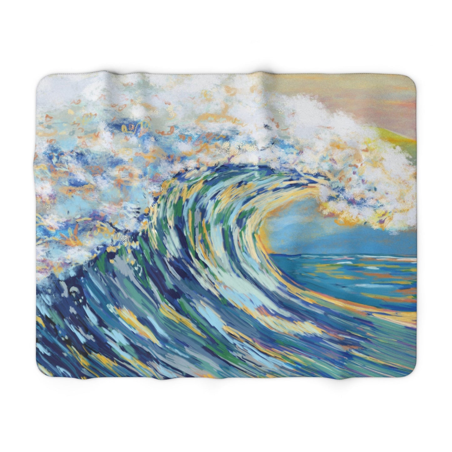 Ocean Wave Sherpa Fleece Blanket - Cozy Home Decor for Beach Lovers - Blue Cava