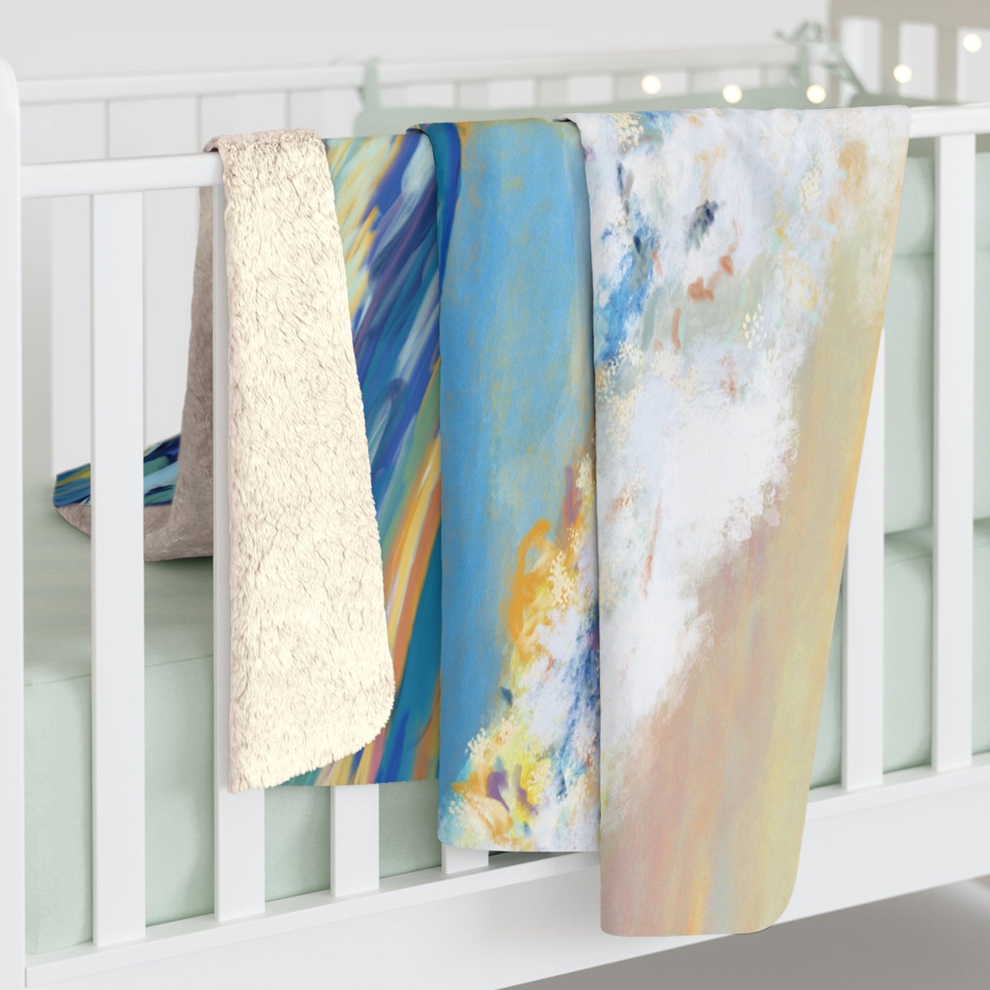 Ocean Wave Sherpa Fleece Blanket - Cozy Home Decor for Beach Lovers - Blue Cava