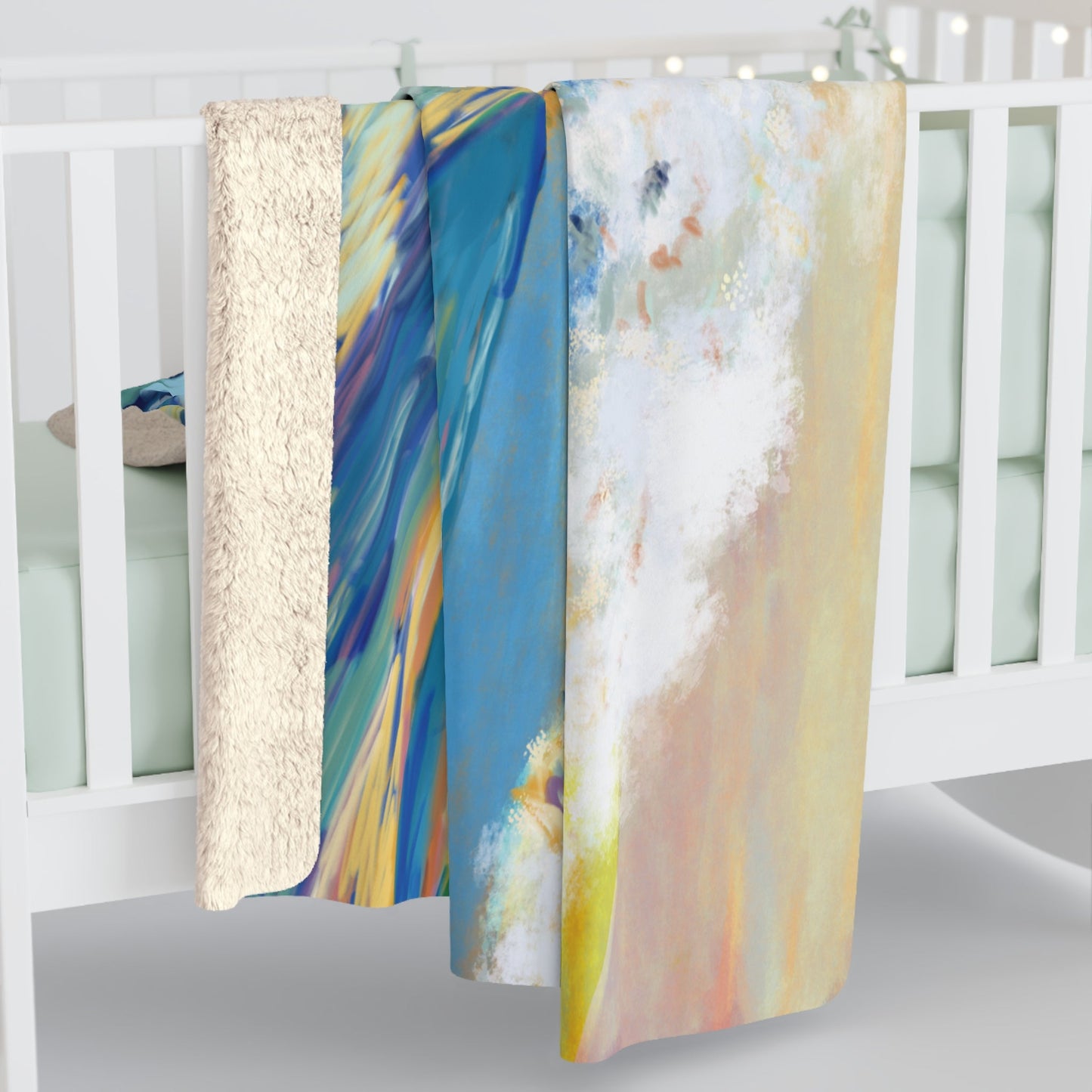 Ocean Wave Sherpa Fleece Blanket - Cozy Home Decor for Beach Lovers - Blue Cava