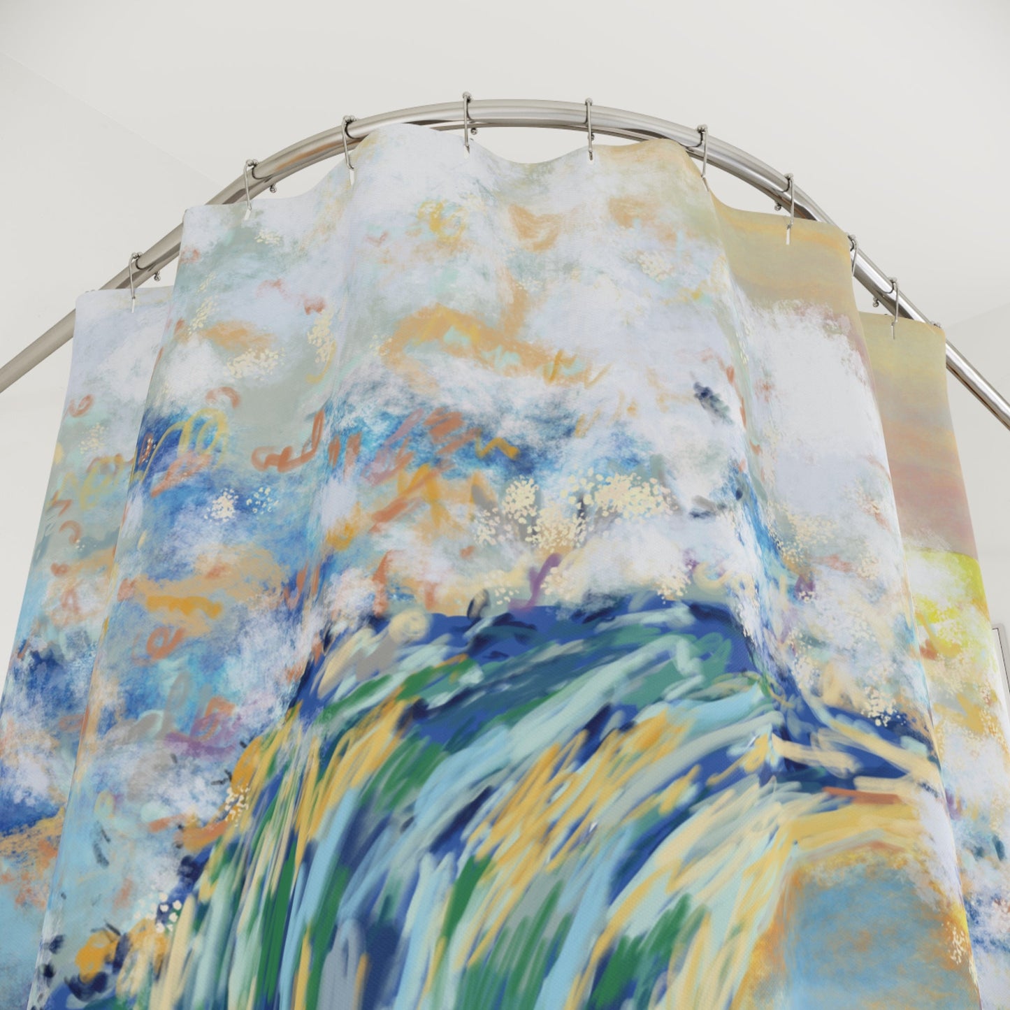 Ocean Wave Shower Curtain – Colorful Coastal Bathroom Decor - Blue Cava