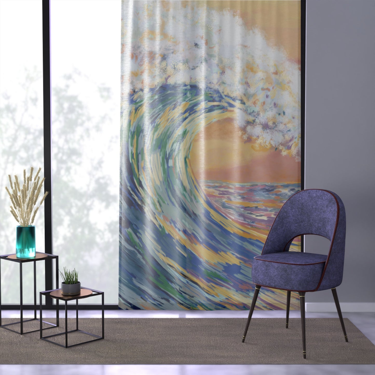 Ocean Wave Window Curtain - Blue Cava