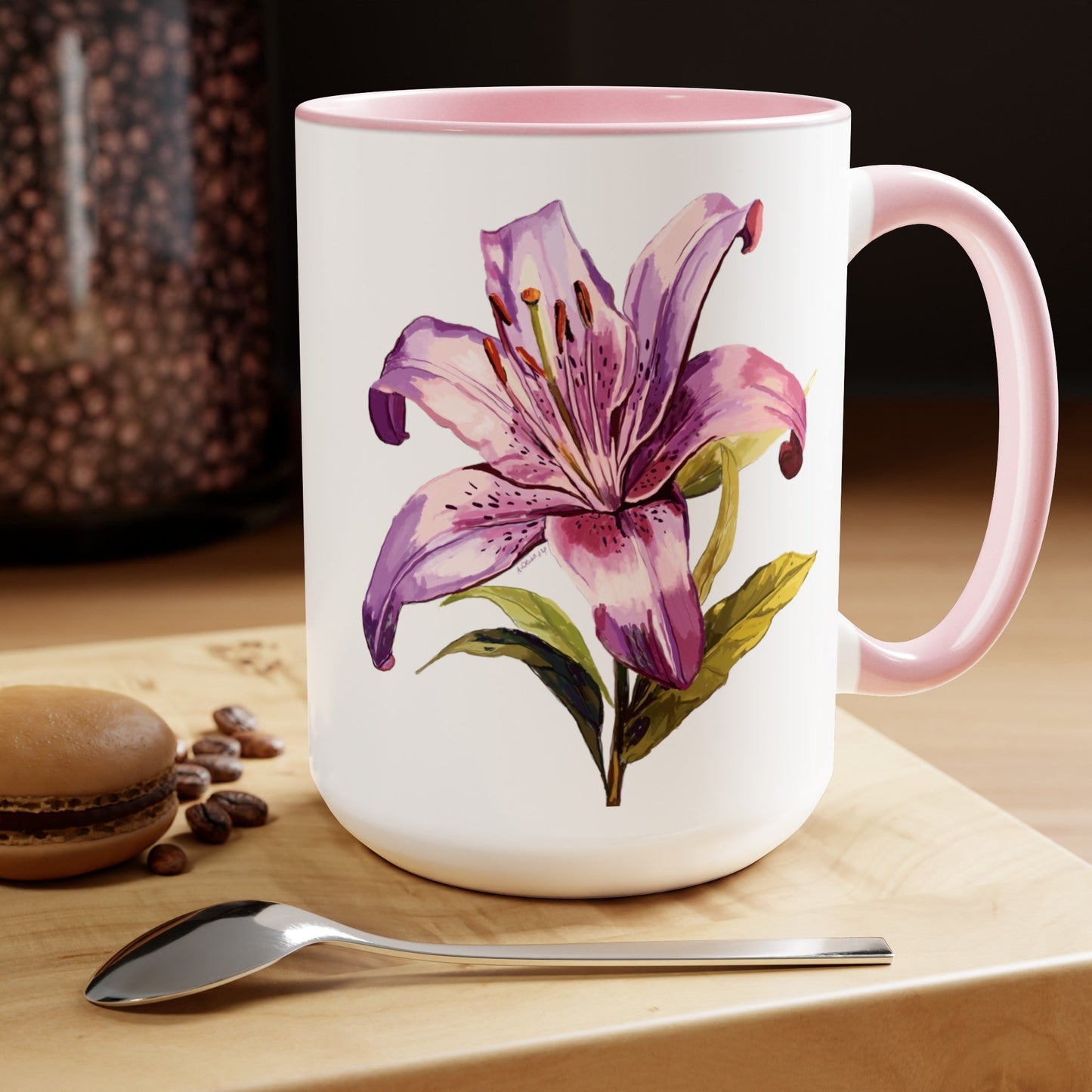 Oriental Lily Two - Tone Coffee Mugs, 15oz - Blue Cava