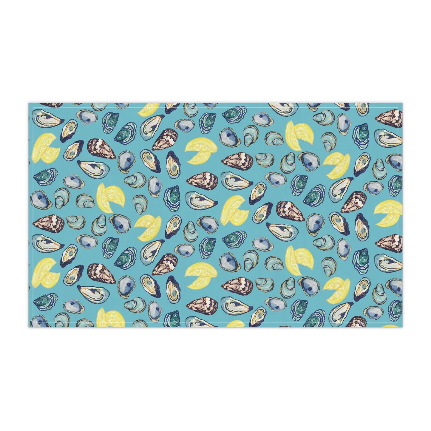 Oyster And Lemons Tea Towels | Coastal Kitchen Decor - Blue Cava