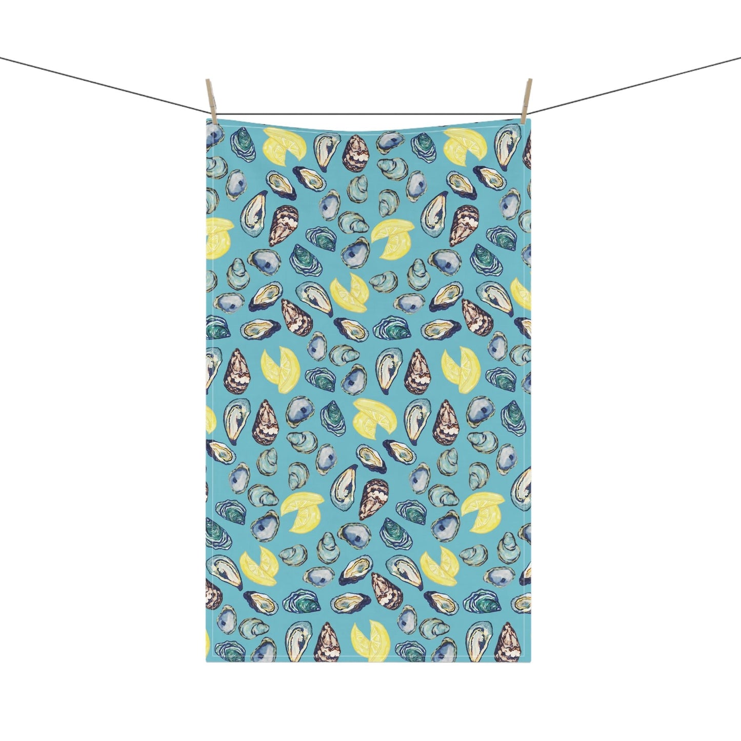 Oyster And Lemons Tea Towels | Coastal Kitchen Decor - Blue Cava