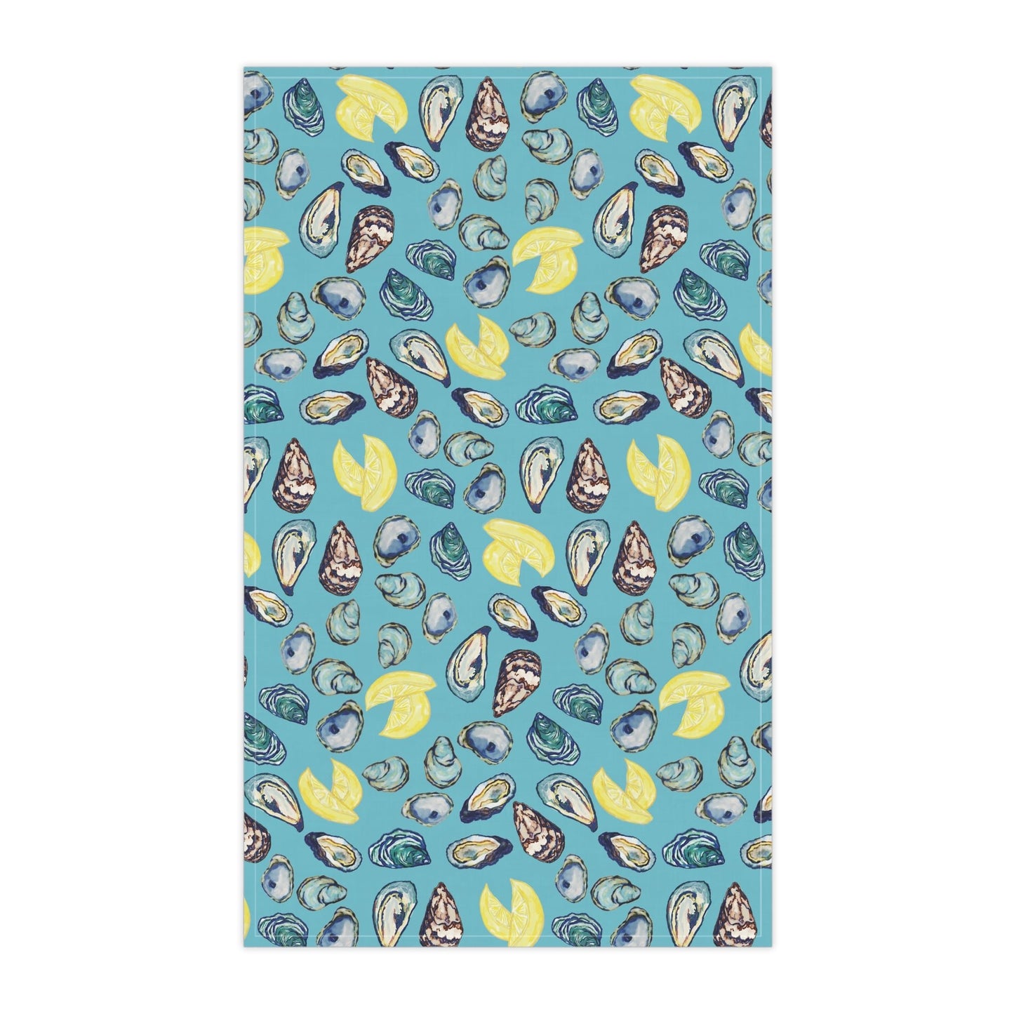 Oyster And Lemons Tea Towels | Coastal Kitchen Decor - Blue Cava