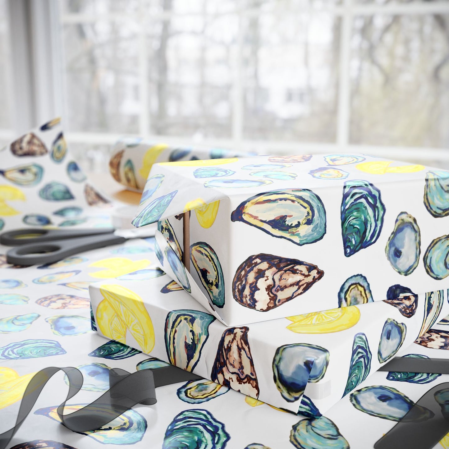 Oyster - Inspired Wrapping Paper | Eco - Friendly Gift Wrap - Blue Cava