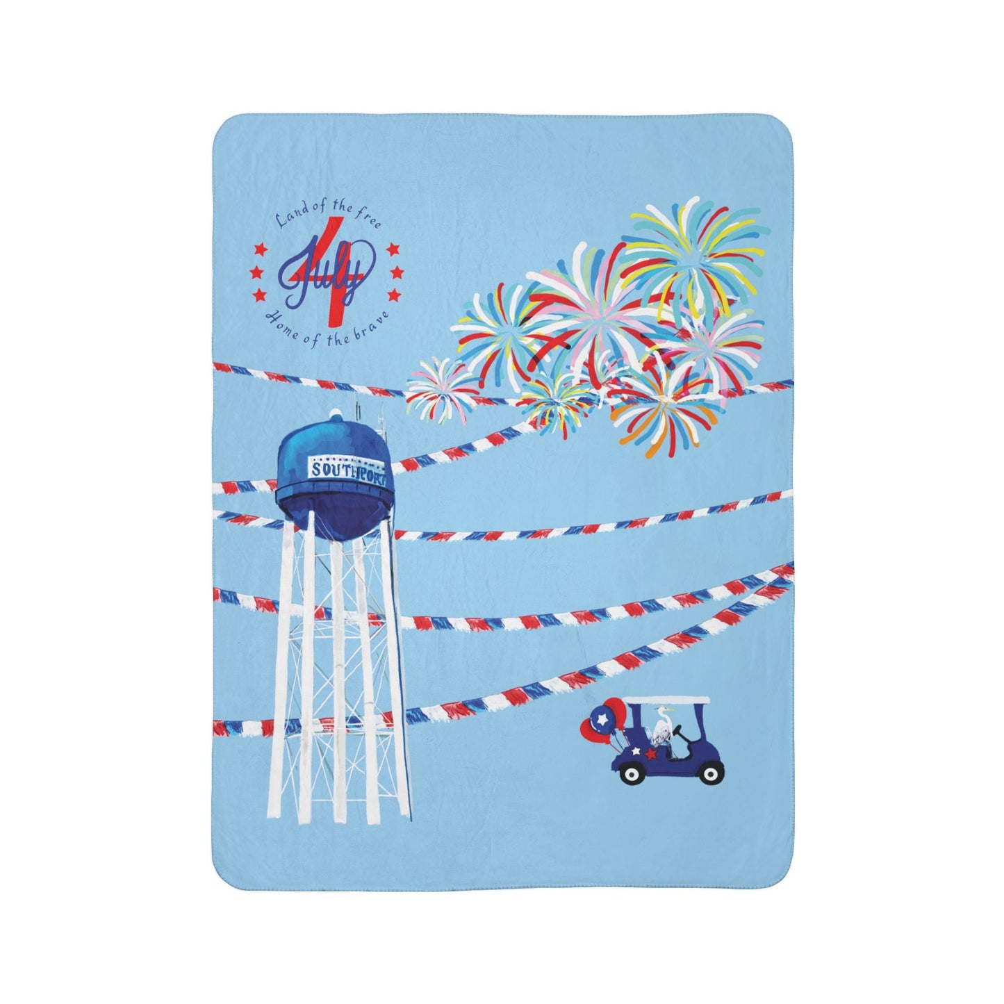 Patriotic Southport Fleece Sherpa Blanket - Perfect for 4th of July - Blue Cava