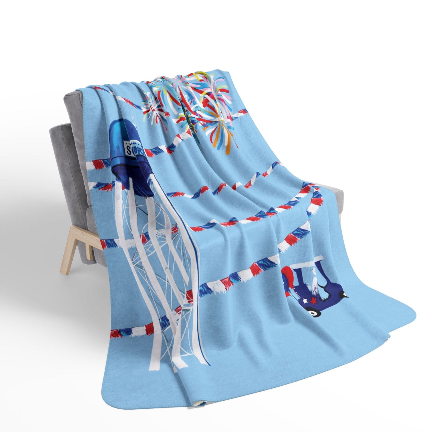 Patriotic Southport Fleece Sherpa Blanket - Perfect for 4th of July - Blue Cava