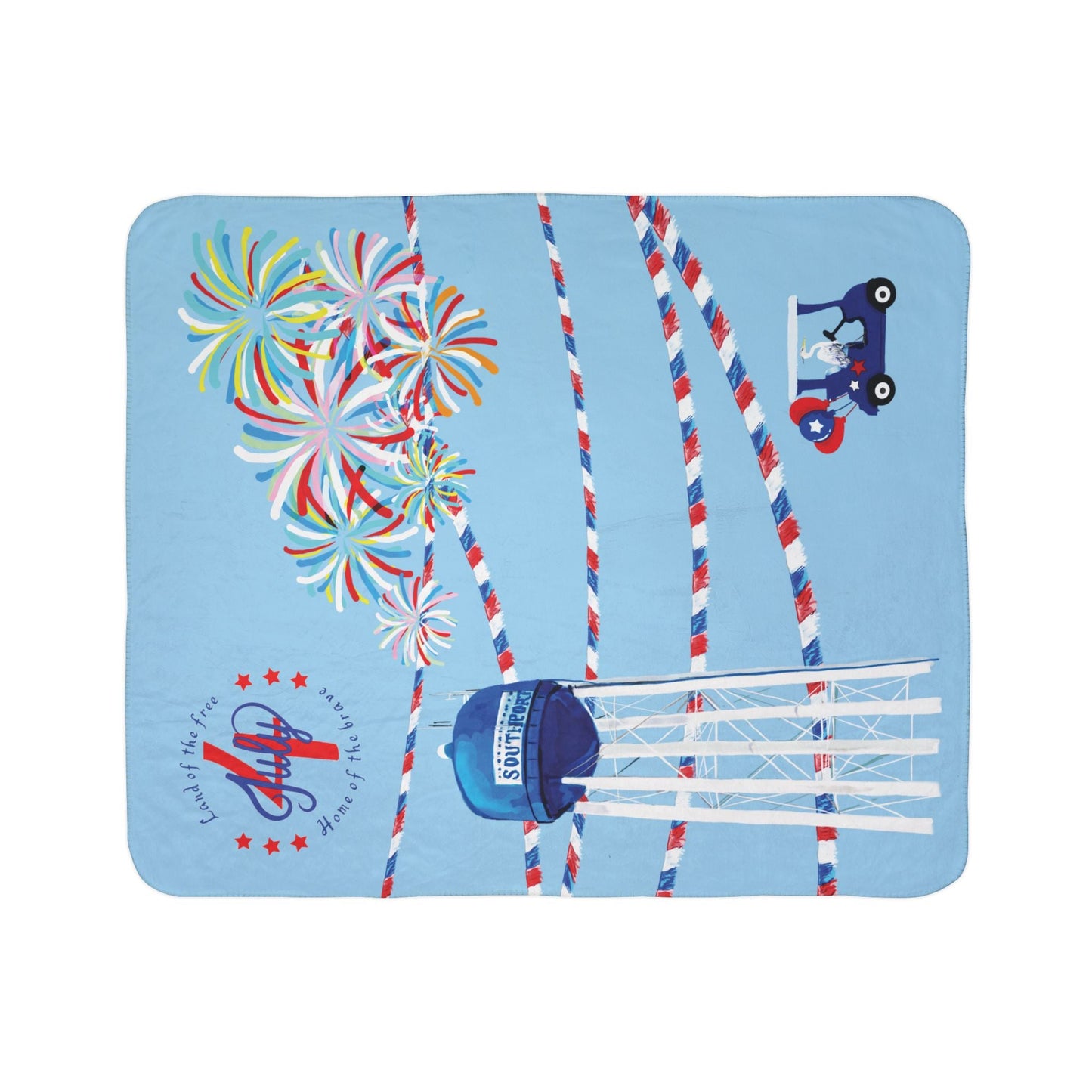 Patriotic Southport Fleece Sherpa Blanket - Perfect for 4th of July - Blue Cava