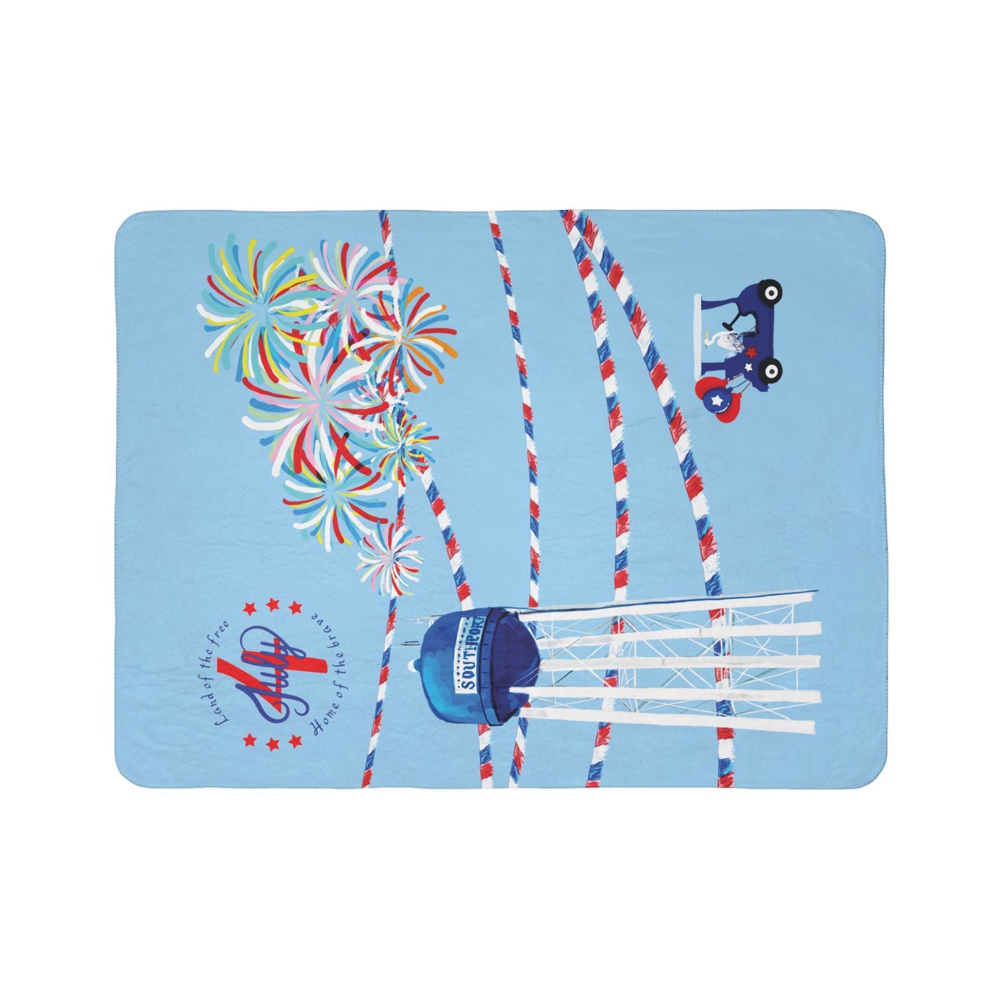 Patriotic Southport Fleece Sherpa Blanket - Perfect for 4th of July - Blue Cava