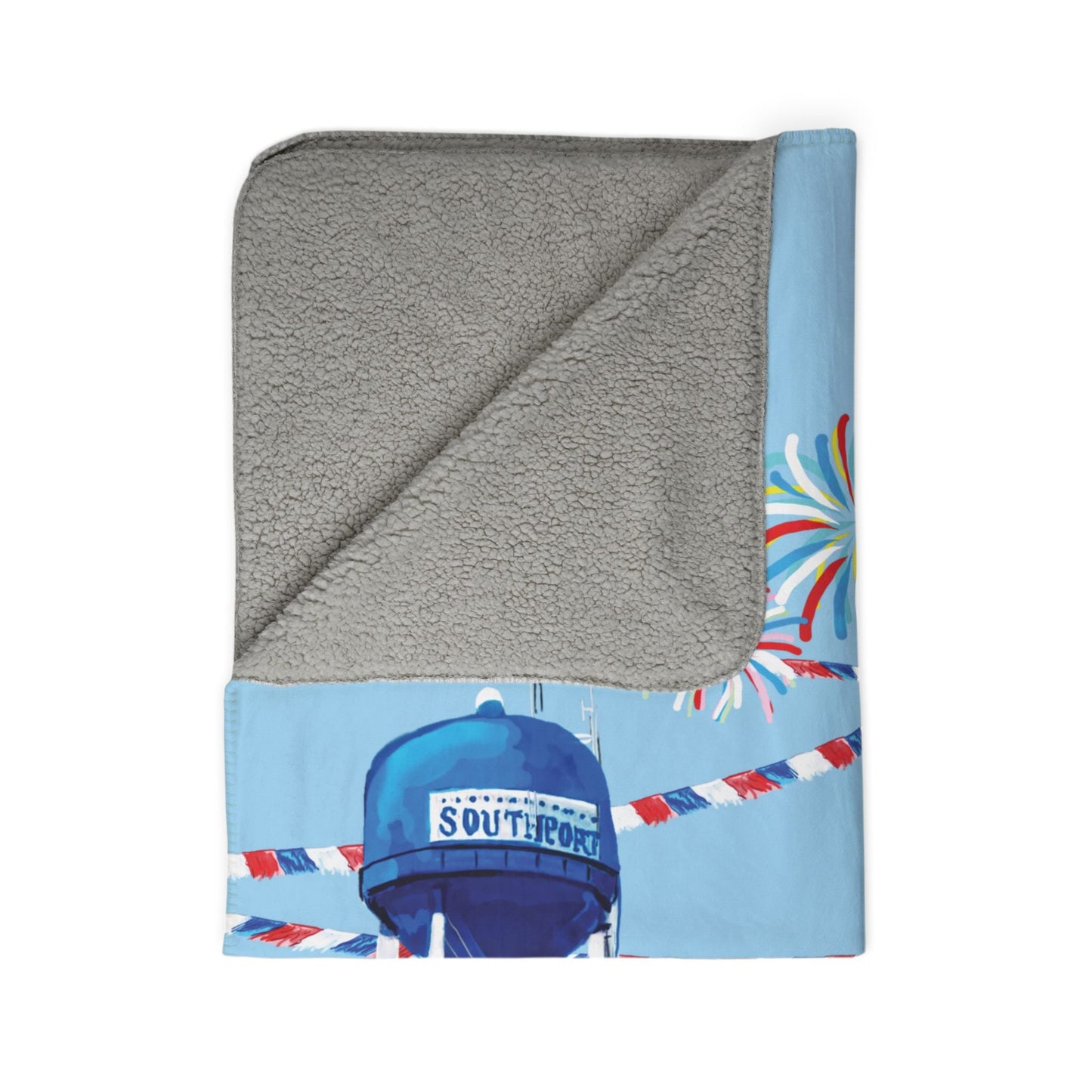 Patriotic Southport Fleece Sherpa Blanket - Perfect for 4th of July - Blue Cava