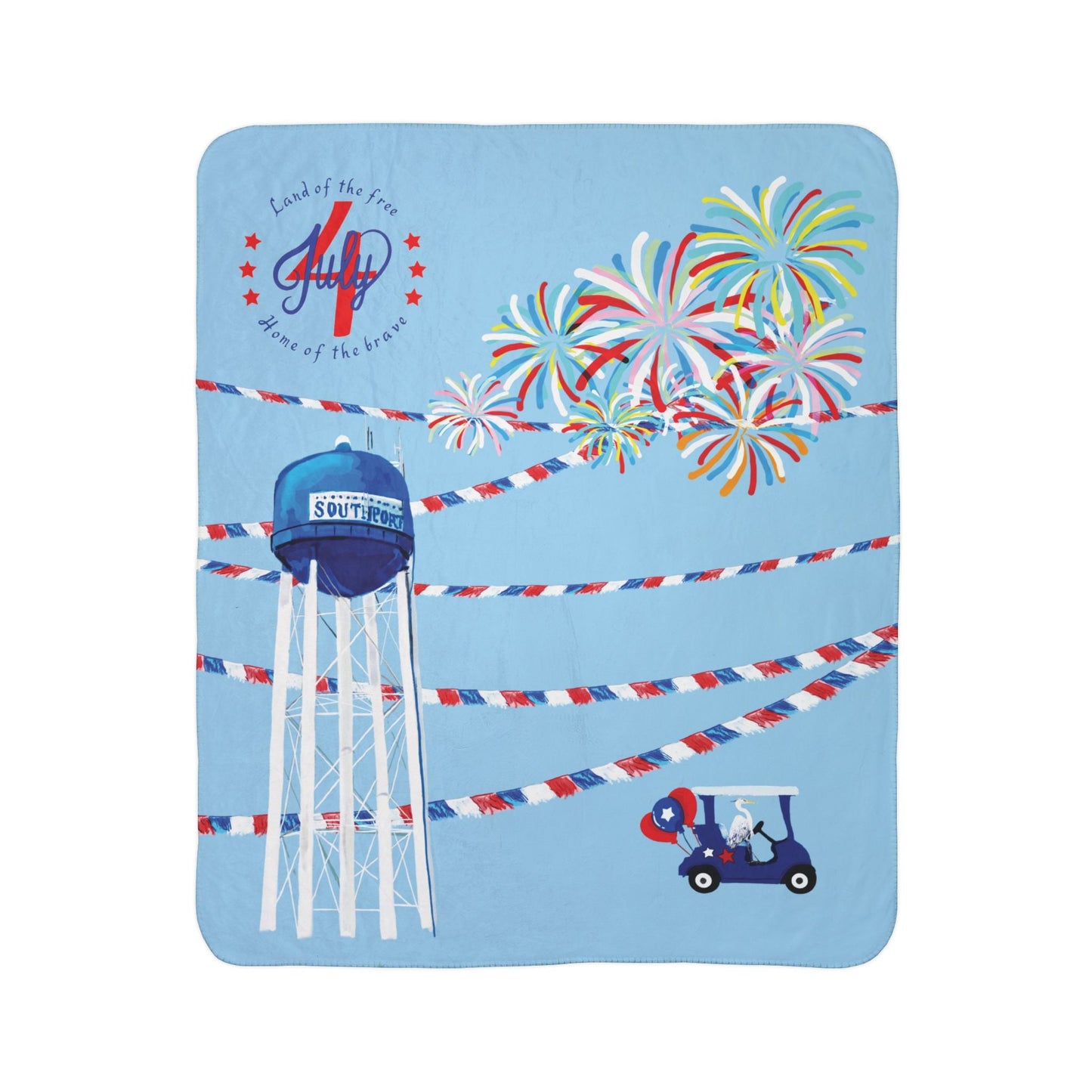 Patriotic Southport Fleece Sherpa Blanket - Perfect for 4th of July - Blue Cava
