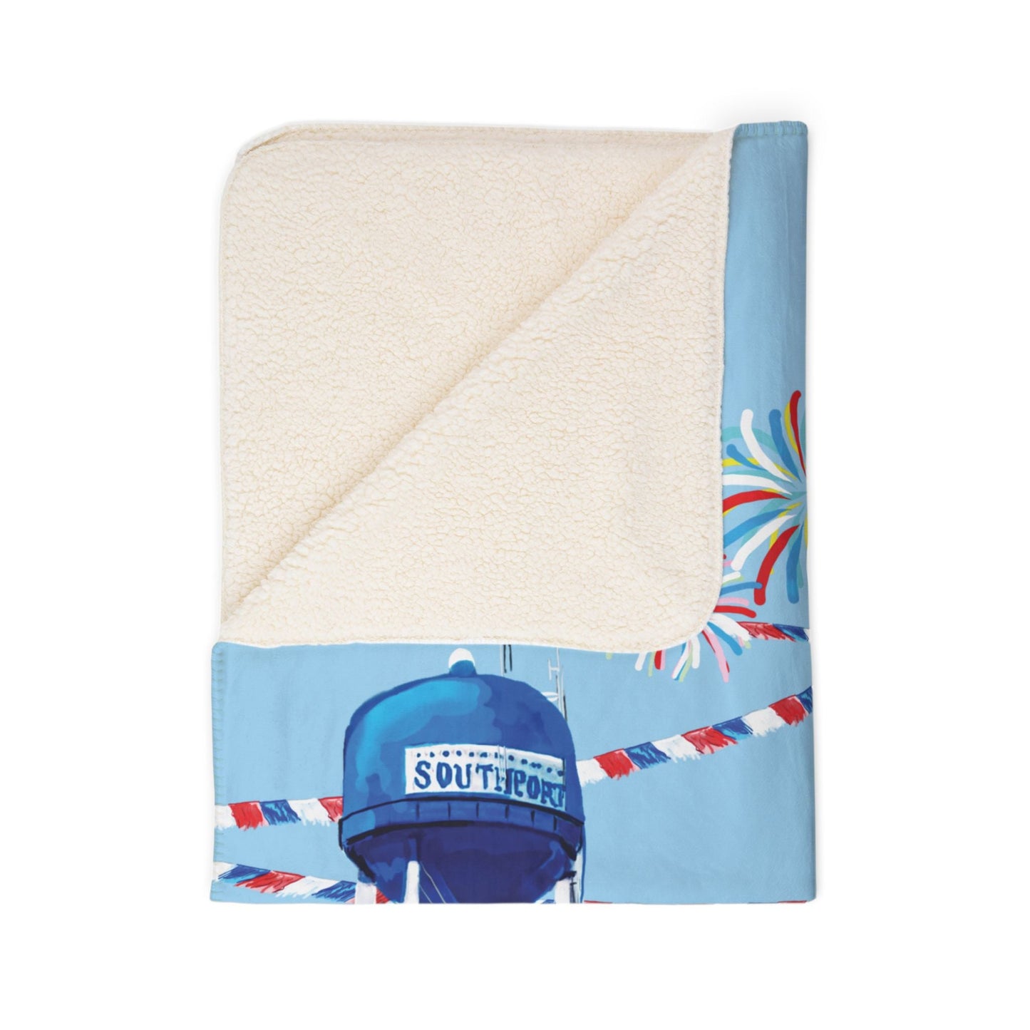 Patriotic Southport Fleece Sherpa Blanket - Perfect for 4th of July - Blue Cava
