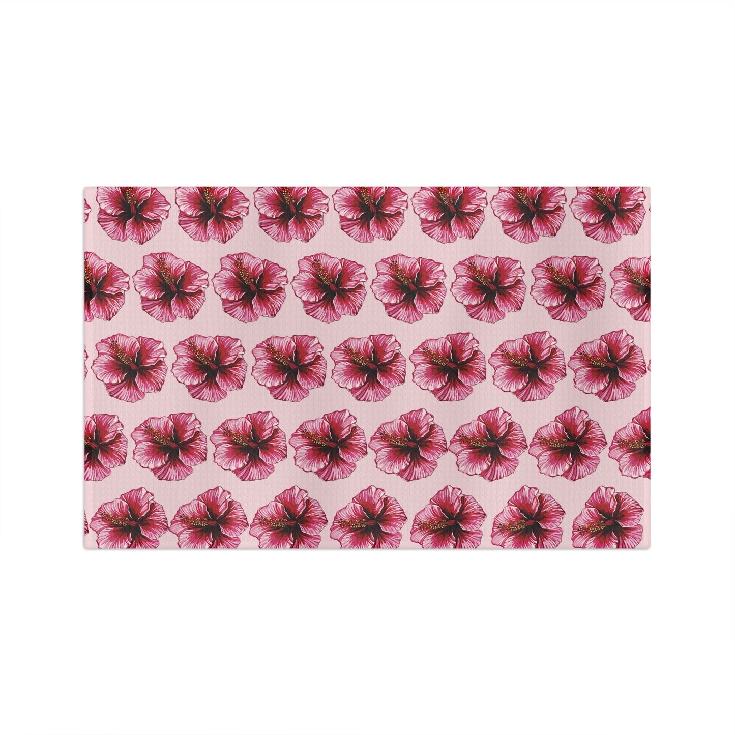 Pink Floral Hibiscus Microfiber Waffle Kitchen Towel - Blue Cava