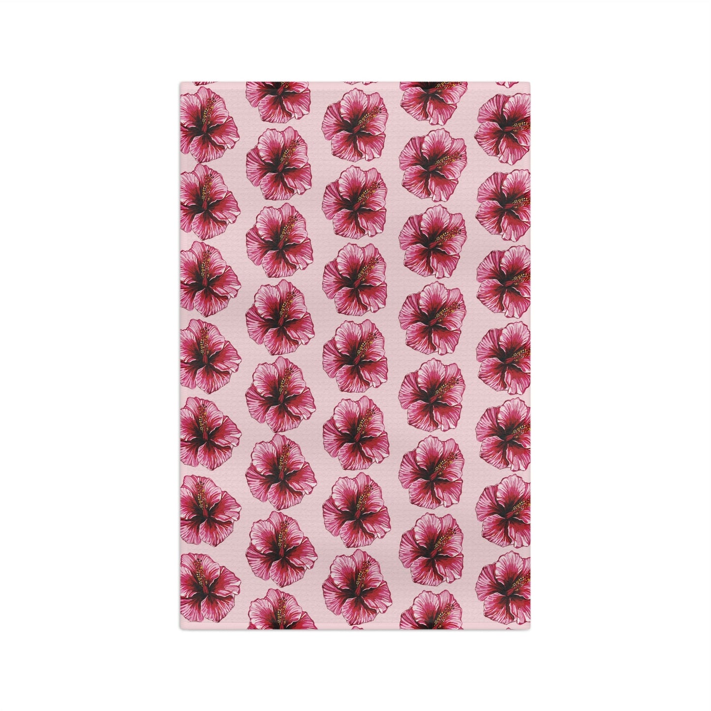 Pink Floral Hibiscus Microfiber Waffle Kitchen Towel - Blue Cava