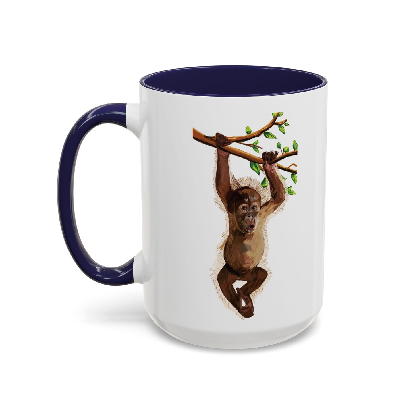 Playful Hanging Monkey Two Tone Coffee Mug | 11oz & 15oz - Blue Cava