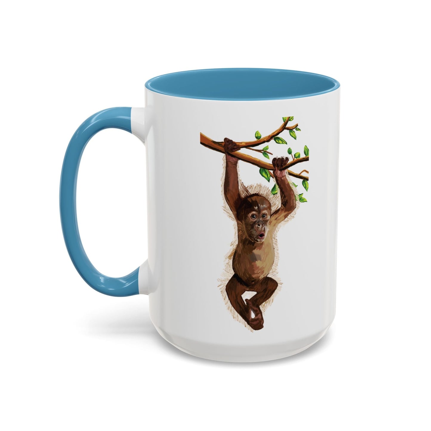 Playful Hanging Monkey Two Tone Coffee Mug | 11oz & 15oz - Blue Cava