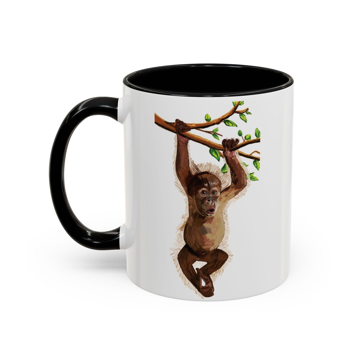 Playful Hanging Monkey Two Tone Coffee Mug | 11oz & 15oz - Blue Cava