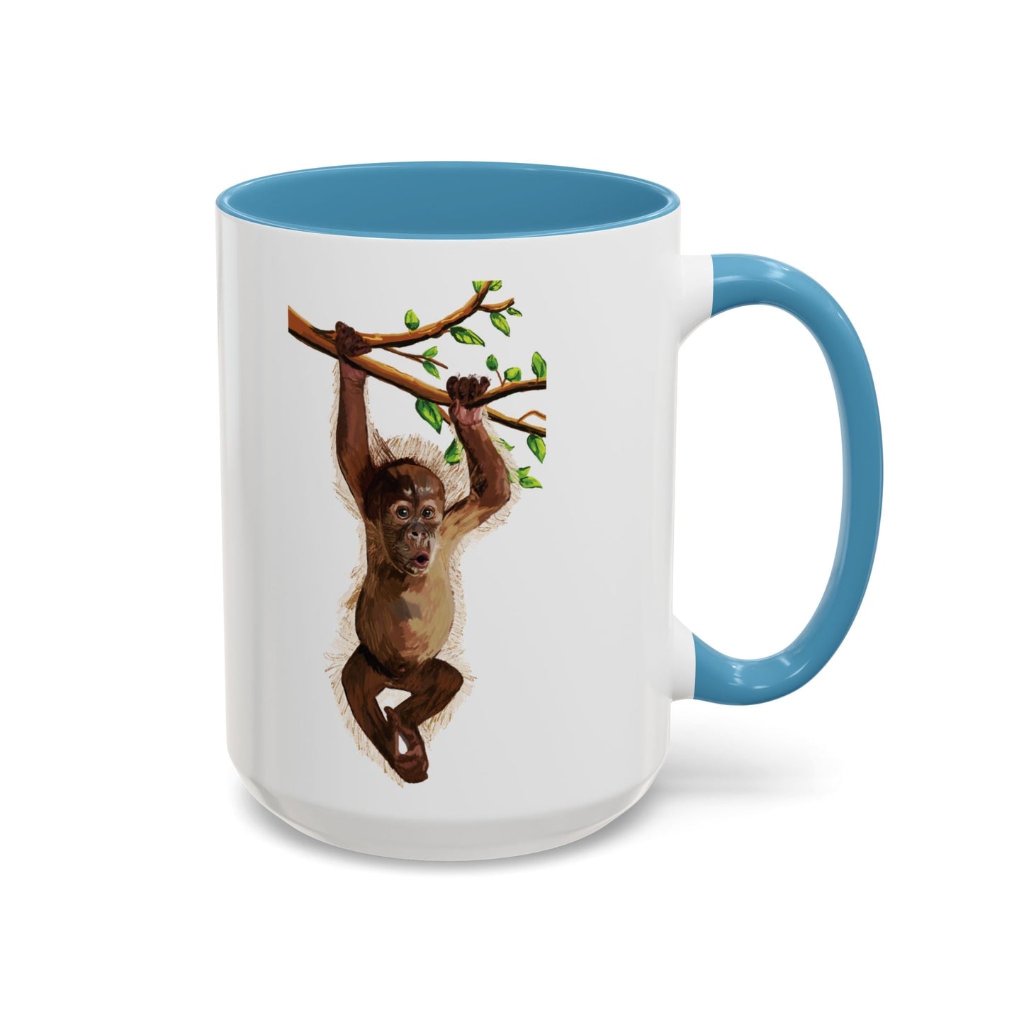 Playful Hanging Monkey Two Tone Coffee Mug | 11oz & 15oz - Blue Cava
