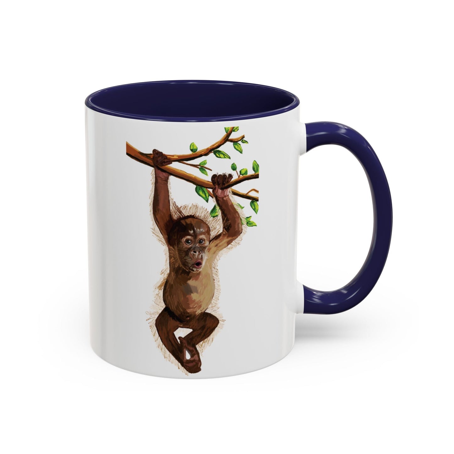 Playful Hanging Monkey Two Tone Coffee Mug | 11oz & 15oz - Blue Cava