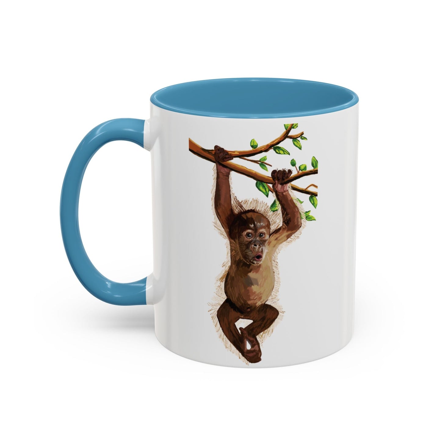 Playful Hanging Monkey Two Tone Coffee Mug | 11oz & 15oz - Blue Cava