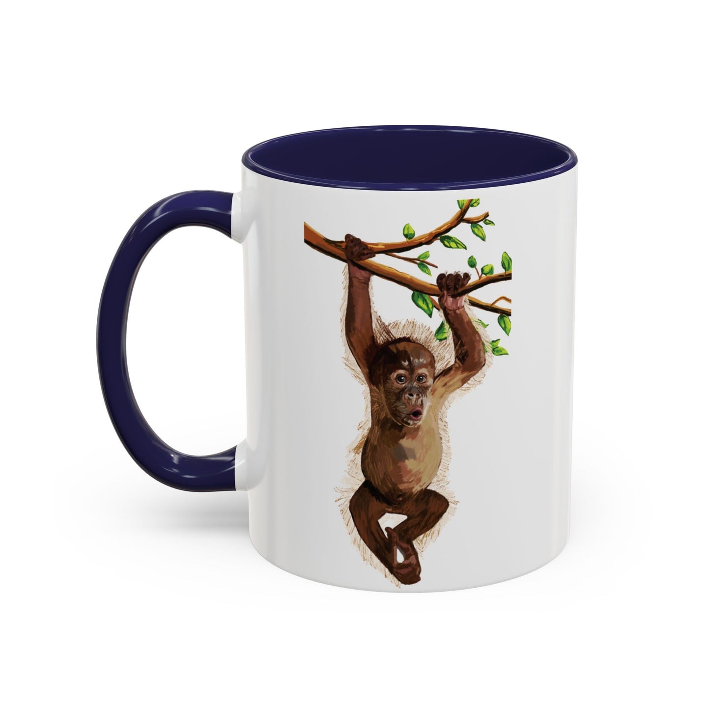 Playful Hanging Monkey Two Tone Coffee Mug | 11oz & 15oz - Blue Cava