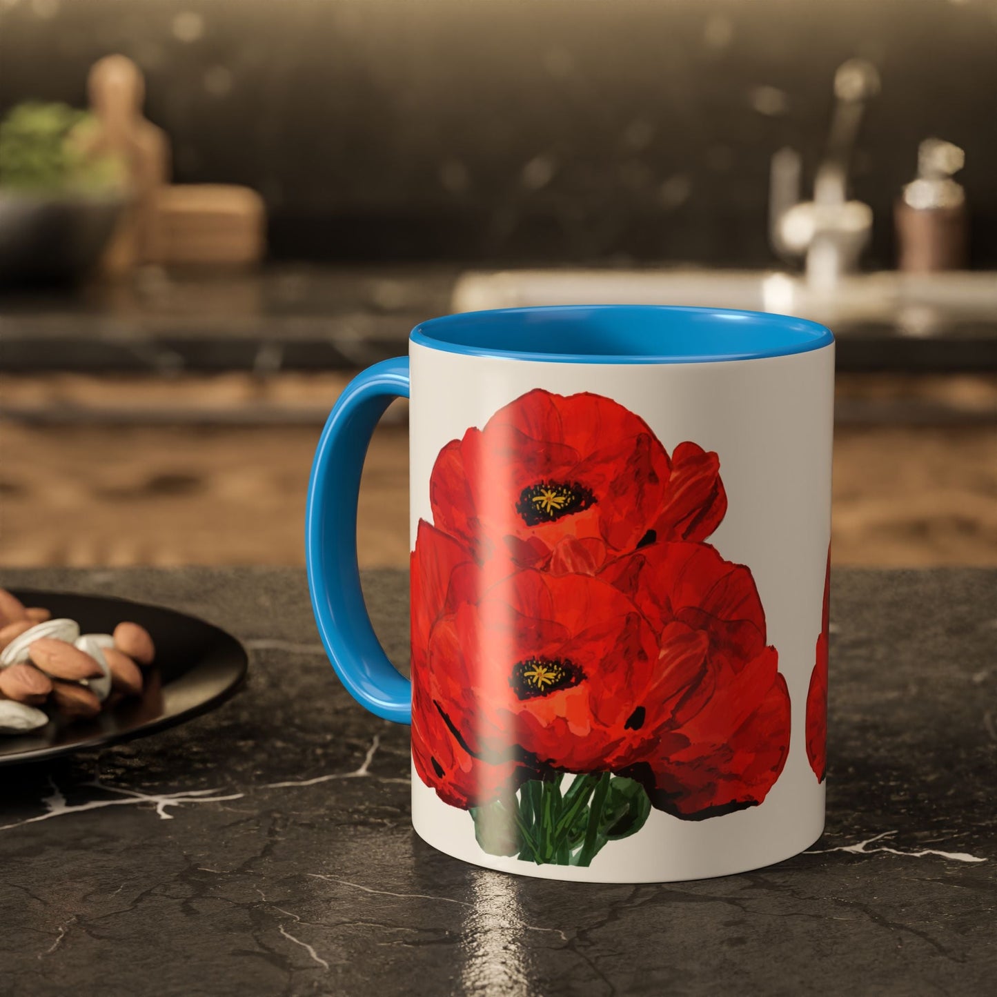 Poppies Two - Tone Coffee Mug, 11oz & 15 oz - Blue Cava