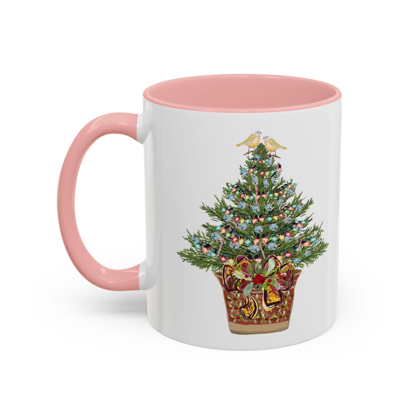 Potted Christmas Tree Two Tone Ceramic Mug, Holiday Coffee Cup, Festive Drinkware - Blue Cava
