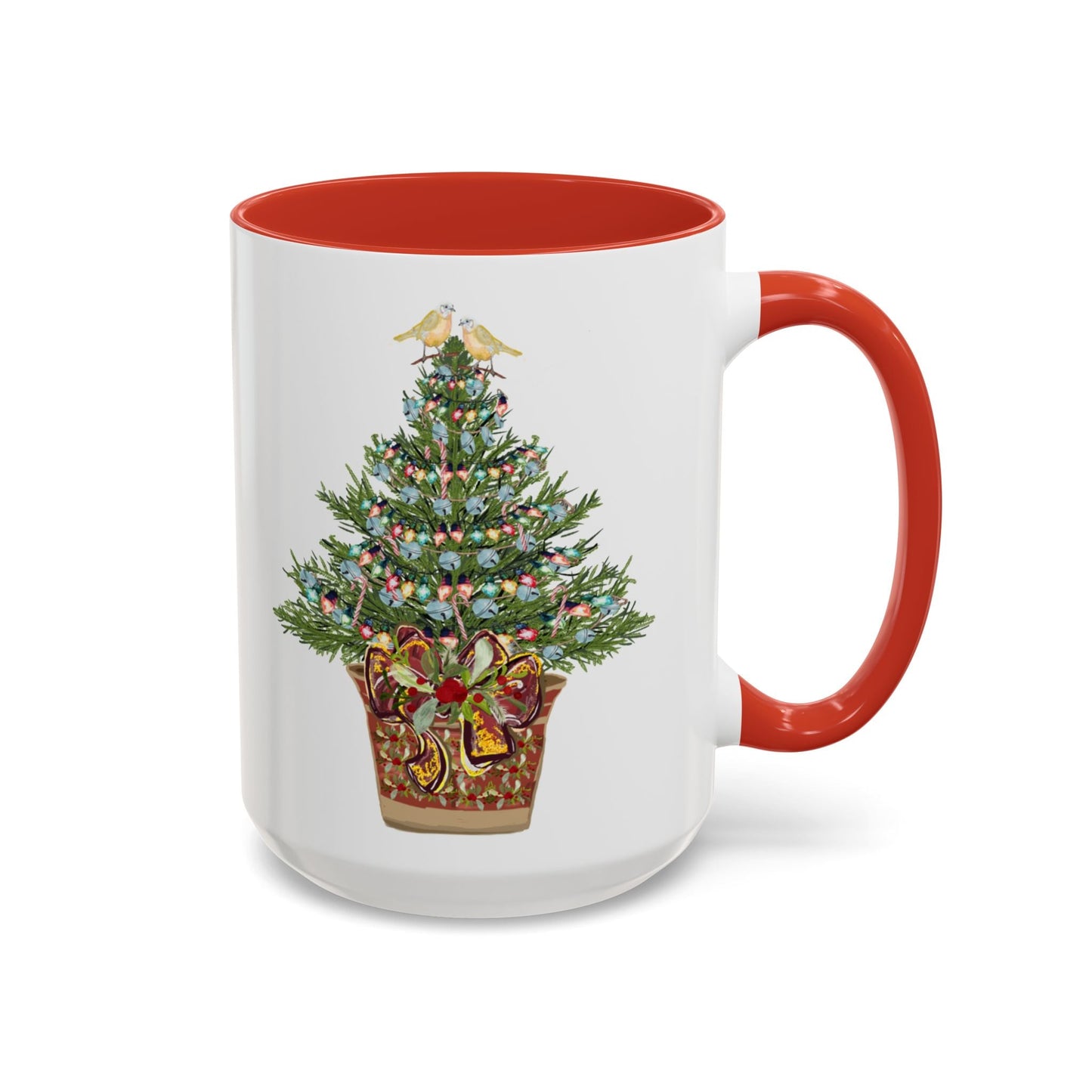 Potted Christmas Tree Two Tone Ceramic Mug, Holiday Coffee Cup, Festive Drinkware - Blue Cava