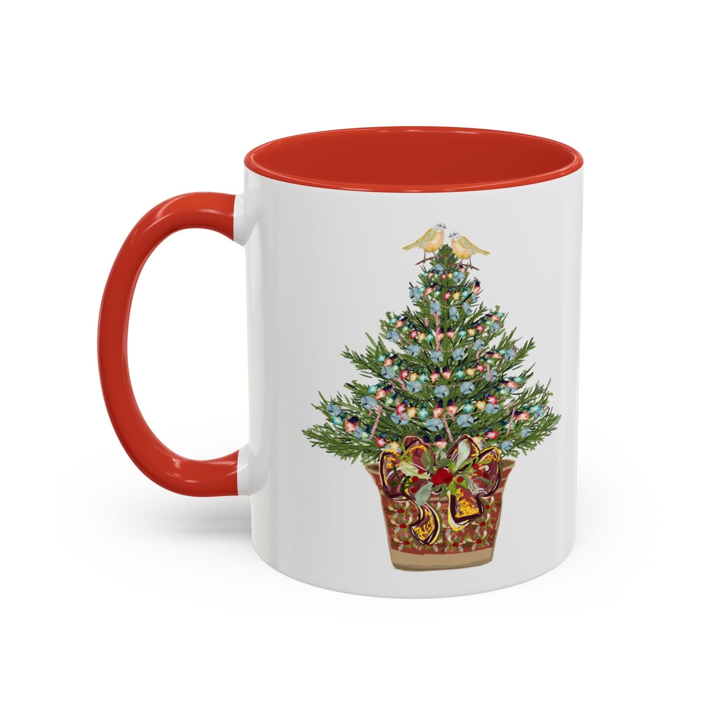 Potted Christmas Tree Two Tone Ceramic Mug, Holiday Coffee Cup, Festive Drinkware - Blue Cava