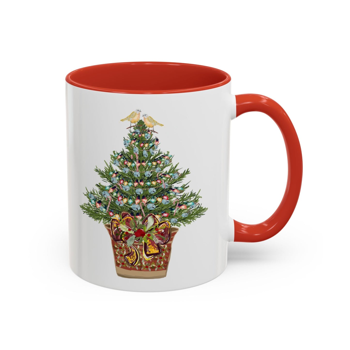 Potted Christmas Tree Two Tone Ceramic Mug, Holiday Coffee Cup, Festive Drinkware - Blue Cava