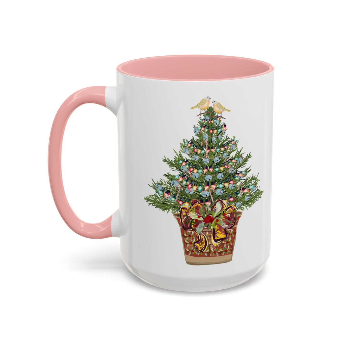 Potted Christmas Tree Two Tone Ceramic Mug, Holiday Coffee Cup, Festive Drinkware - Blue Cava