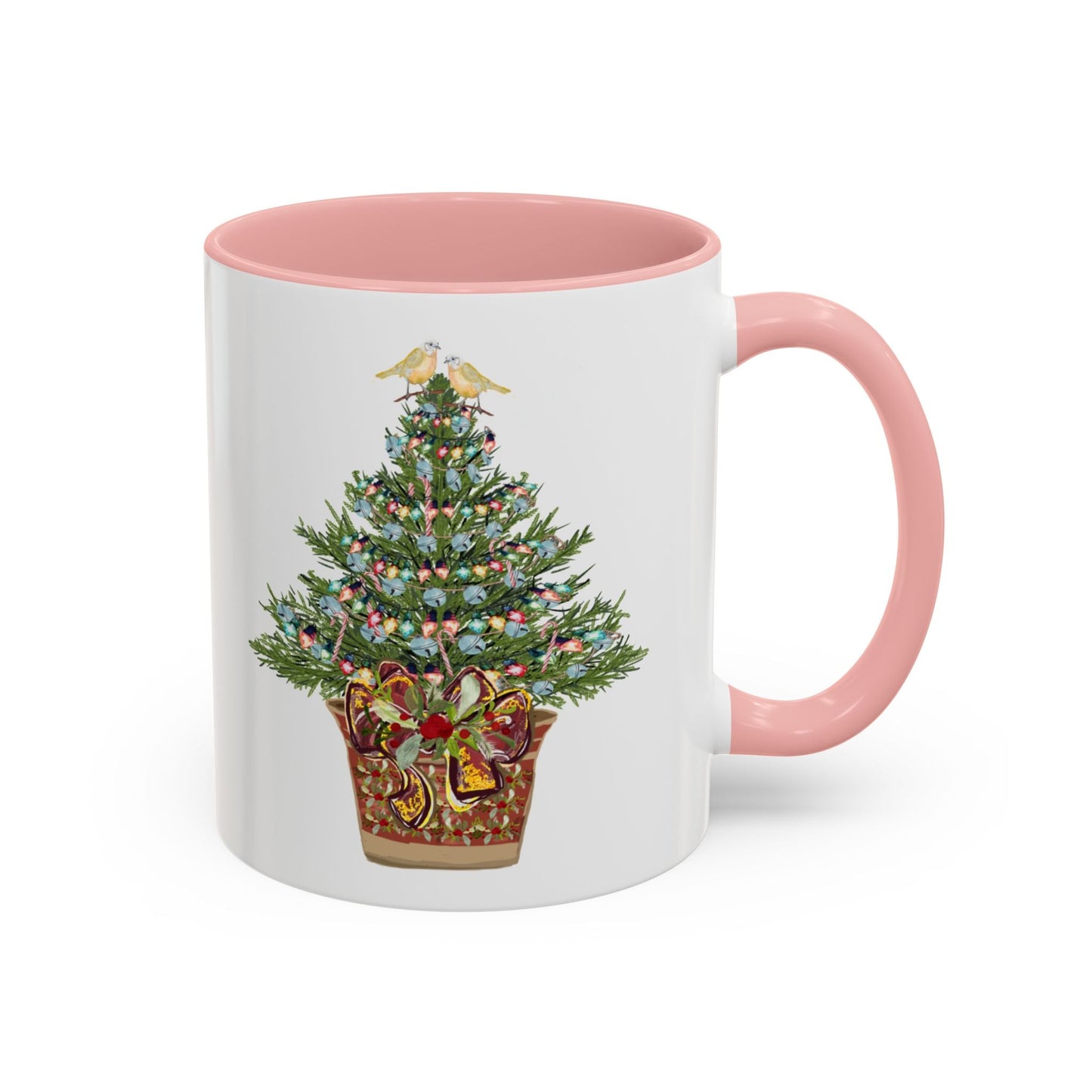 Potted Christmas Tree Two Tone Ceramic Mug, Holiday Coffee Cup, Festive Drinkware - Blue Cava