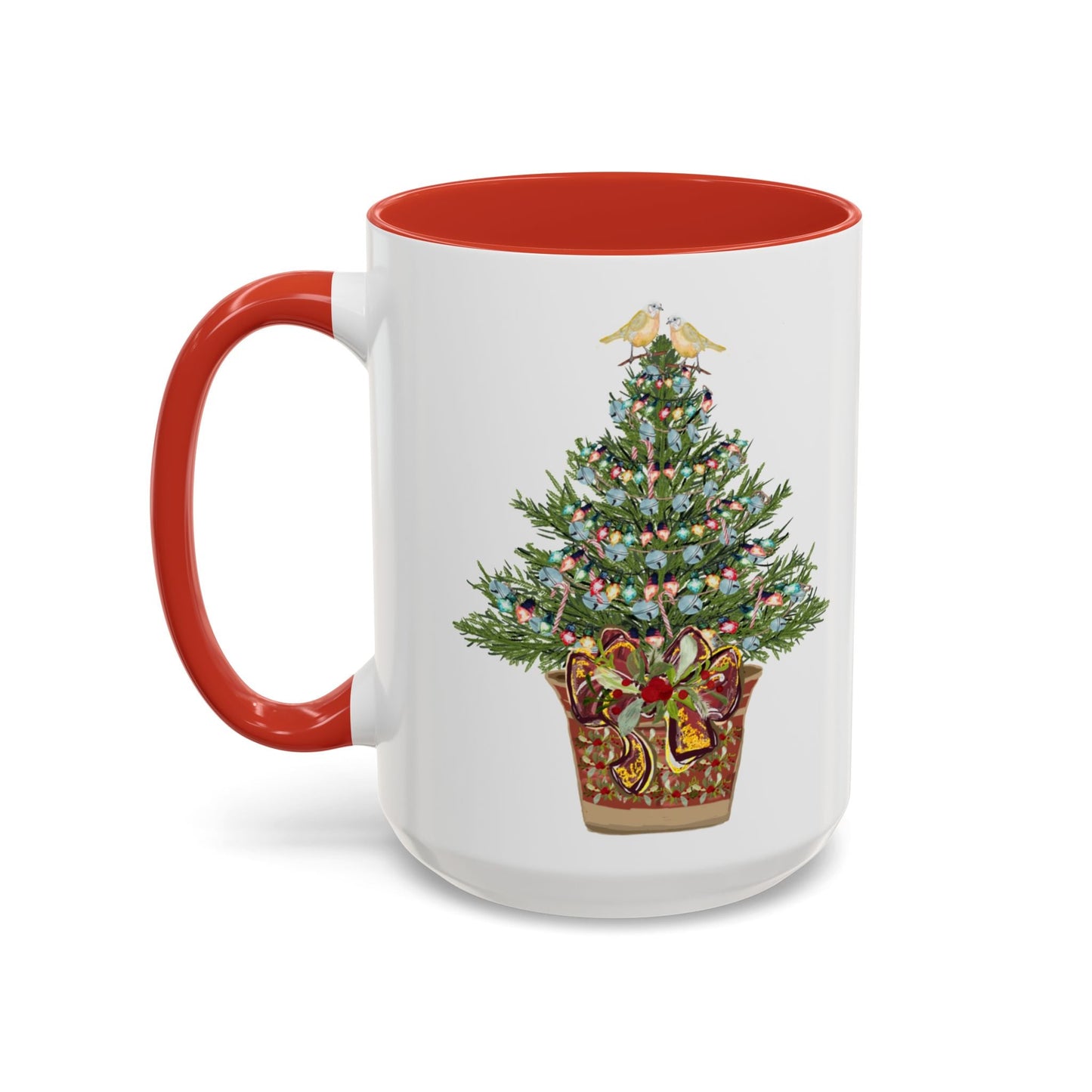 Potted Christmas Tree Two Tone Ceramic Mug, Holiday Coffee Cup, Festive Drinkware - Blue Cava
