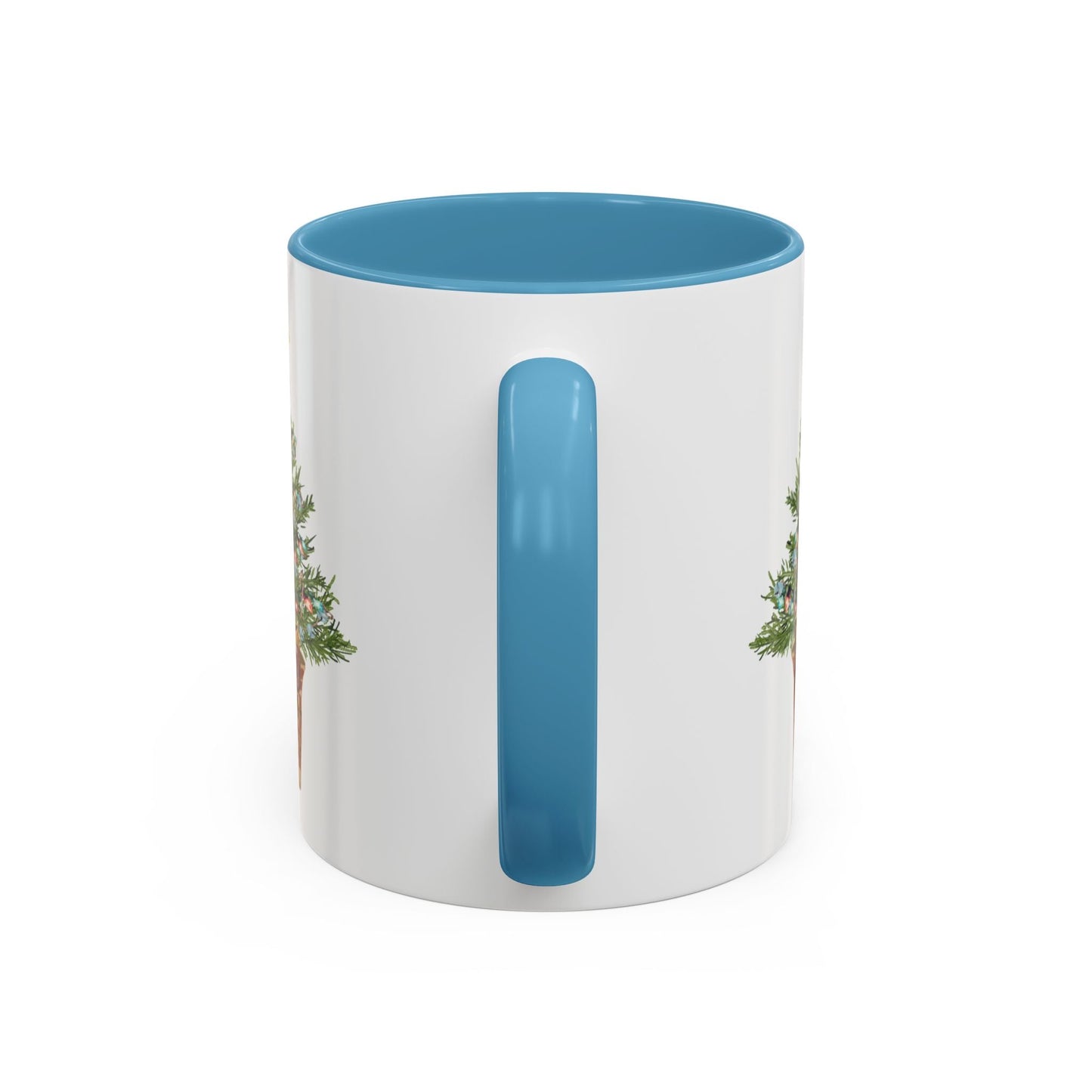 Potted Christmas Tree Two Tone Ceramic Mug, Holiday Coffee Cup, Festive Drinkware - Blue Cava