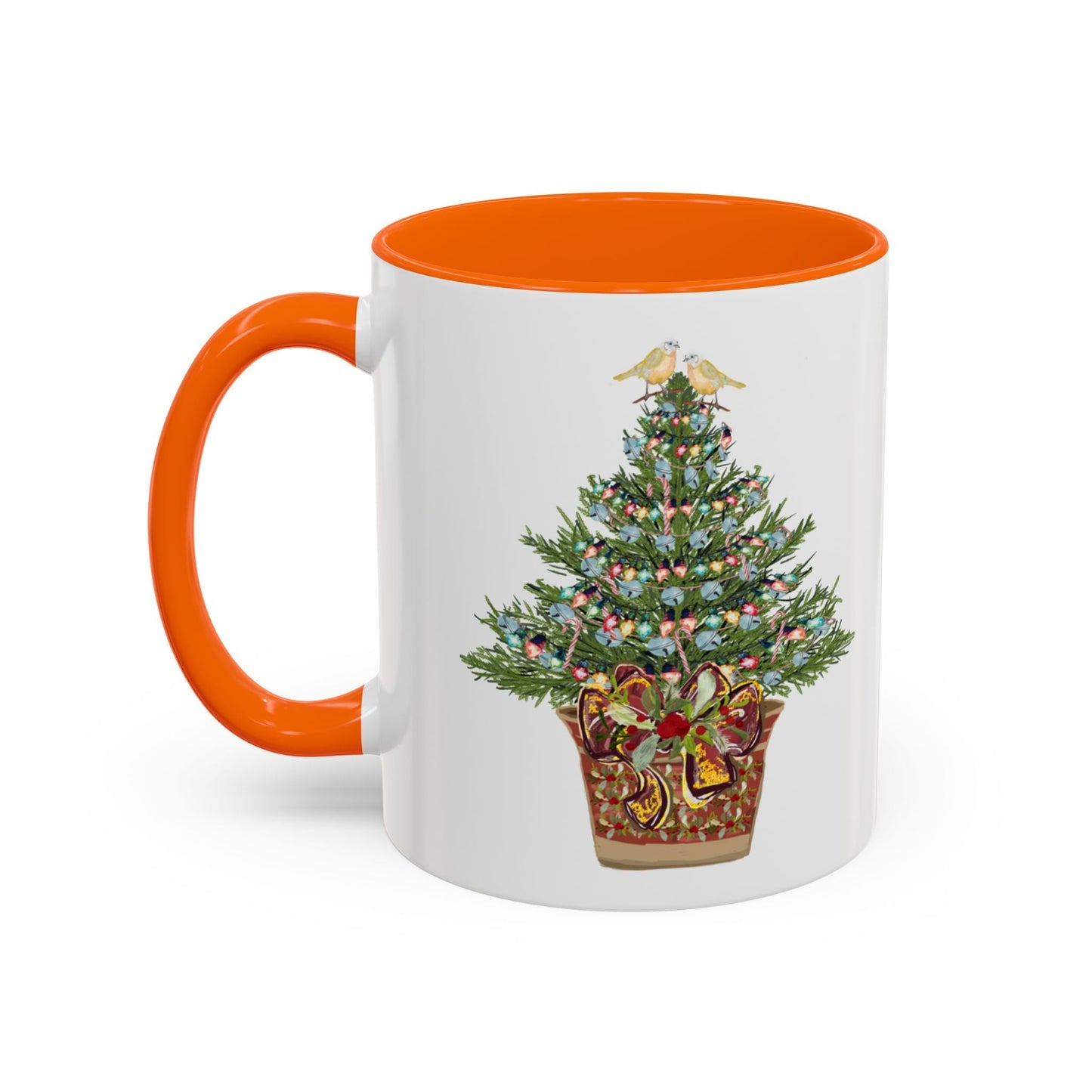Potted Christmas Tree Two Tone Ceramic Mug, Holiday Coffee Cup, Festive Drinkware - Blue Cava