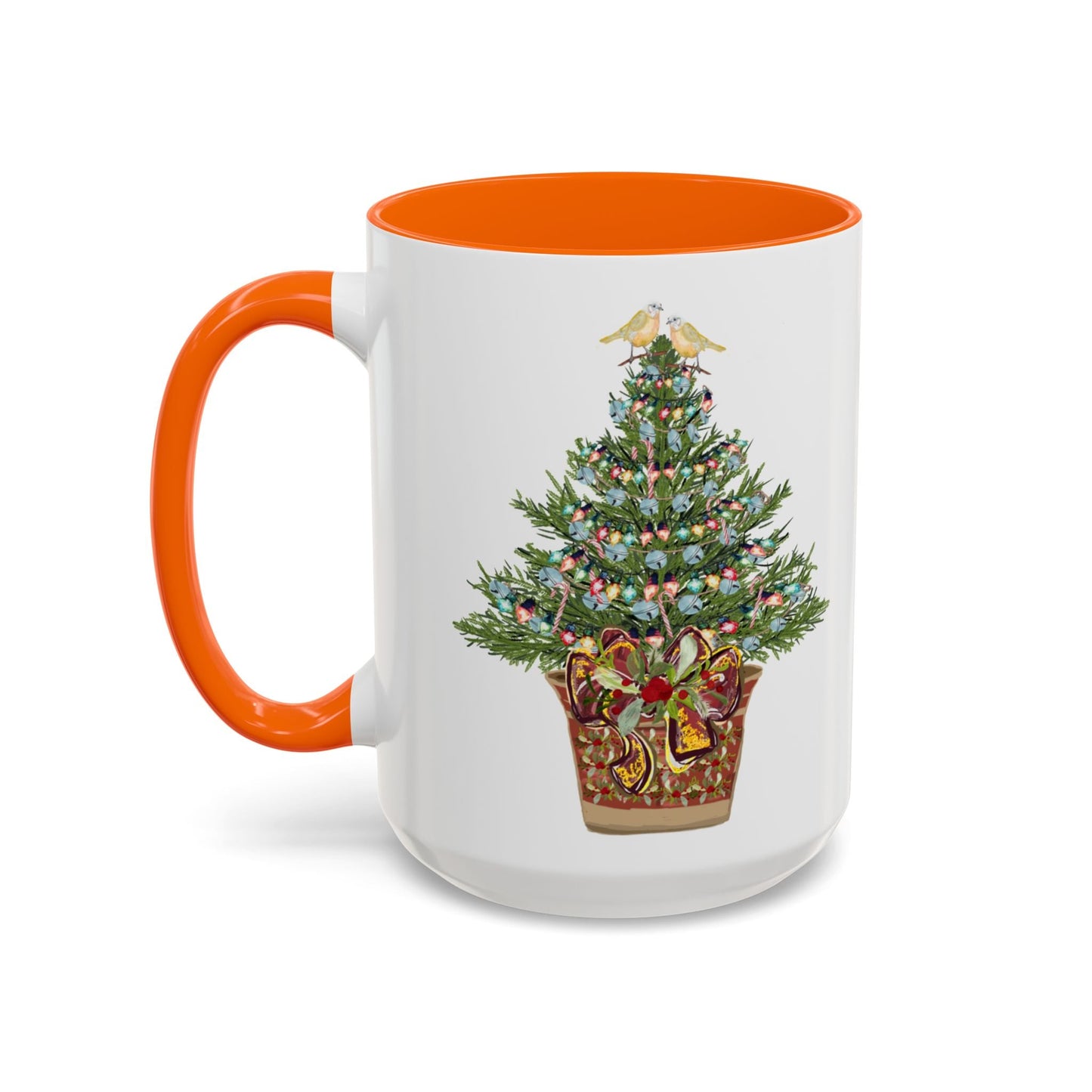 Potted Christmas Tree Two Tone Ceramic Mug, Holiday Coffee Cup, Festive Drinkware - Blue Cava