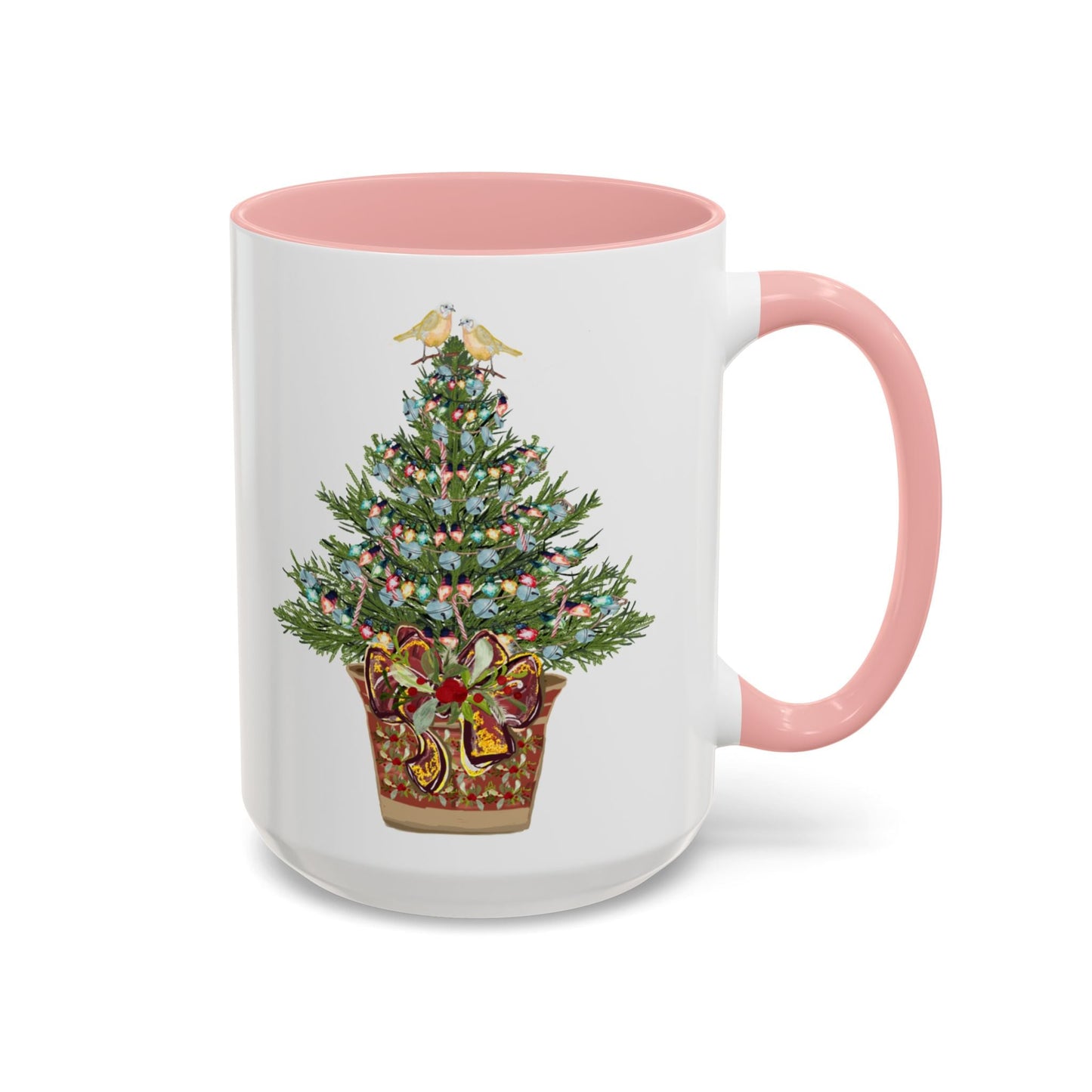 Potted Christmas Tree Two Tone Ceramic Mug, Holiday Coffee Cup, Festive Drinkware - Blue Cava