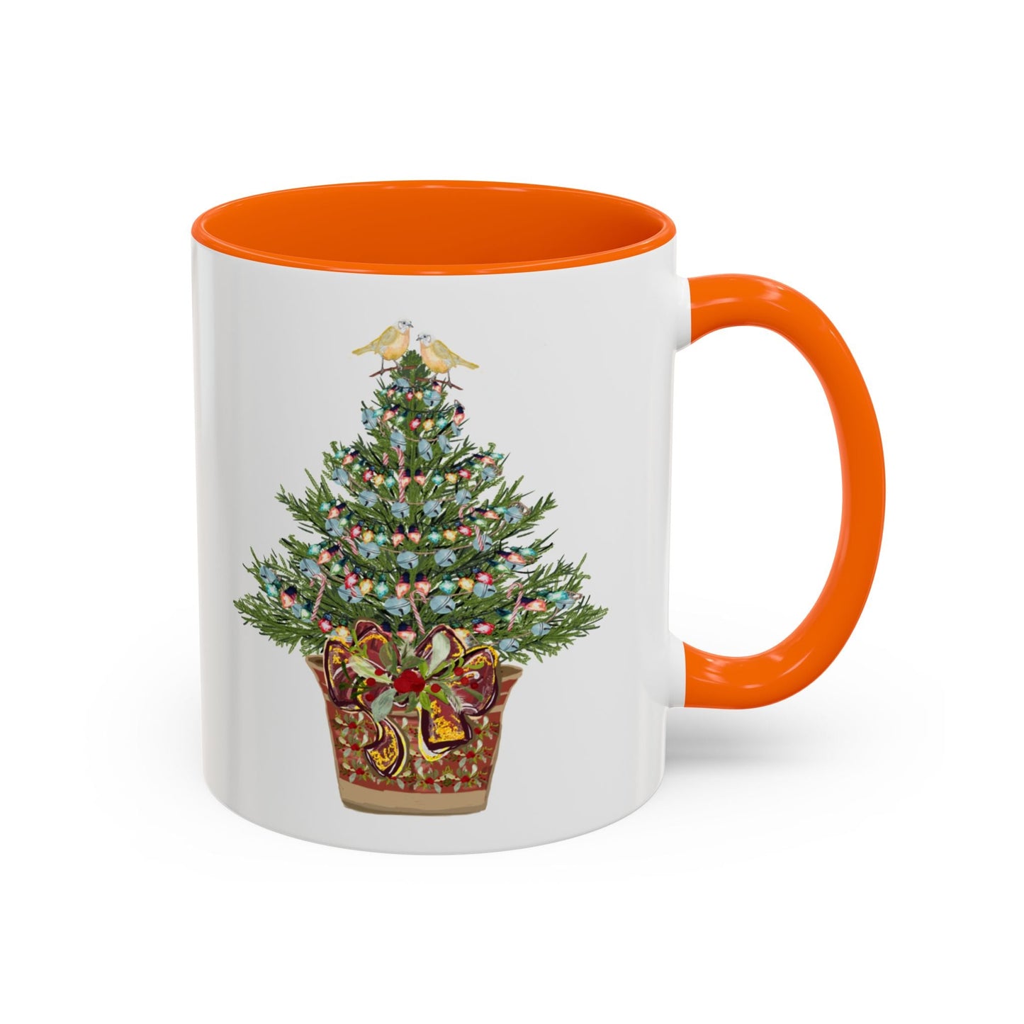 Potted Christmas Tree Two Tone Ceramic Mug, Holiday Coffee Cup, Festive Drinkware - Blue Cava