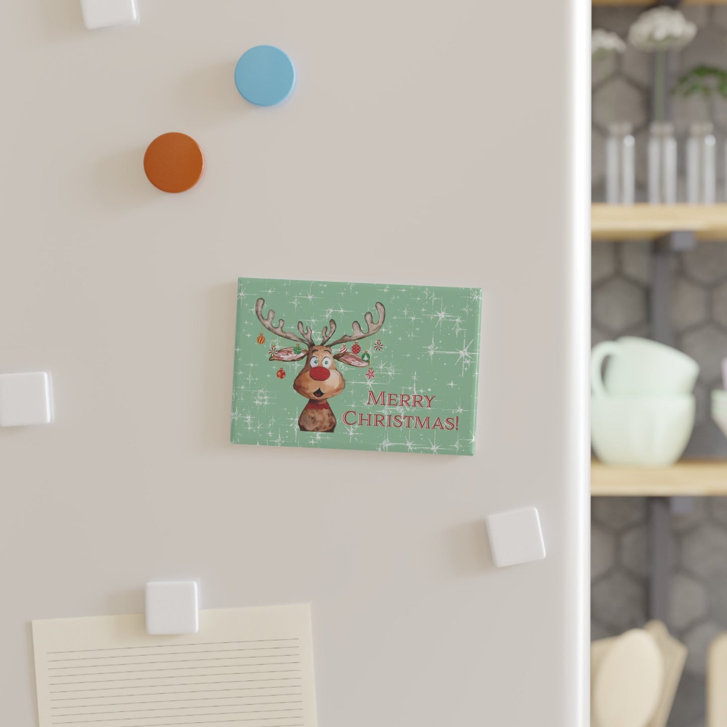 Reindeer “Pedro” Christmas Magnet Set - Holiday Decor - Blue Cava