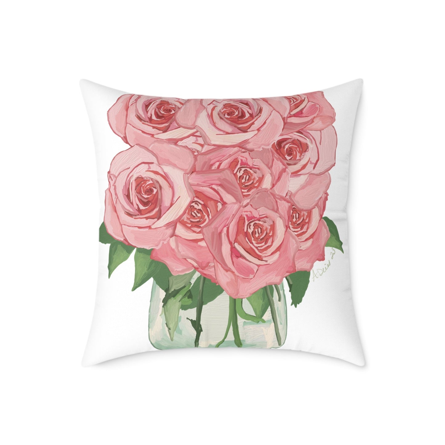 Romantic Pink Rose Square Pillow - Floral Decor for Home & Special Occasions - Blue Cava