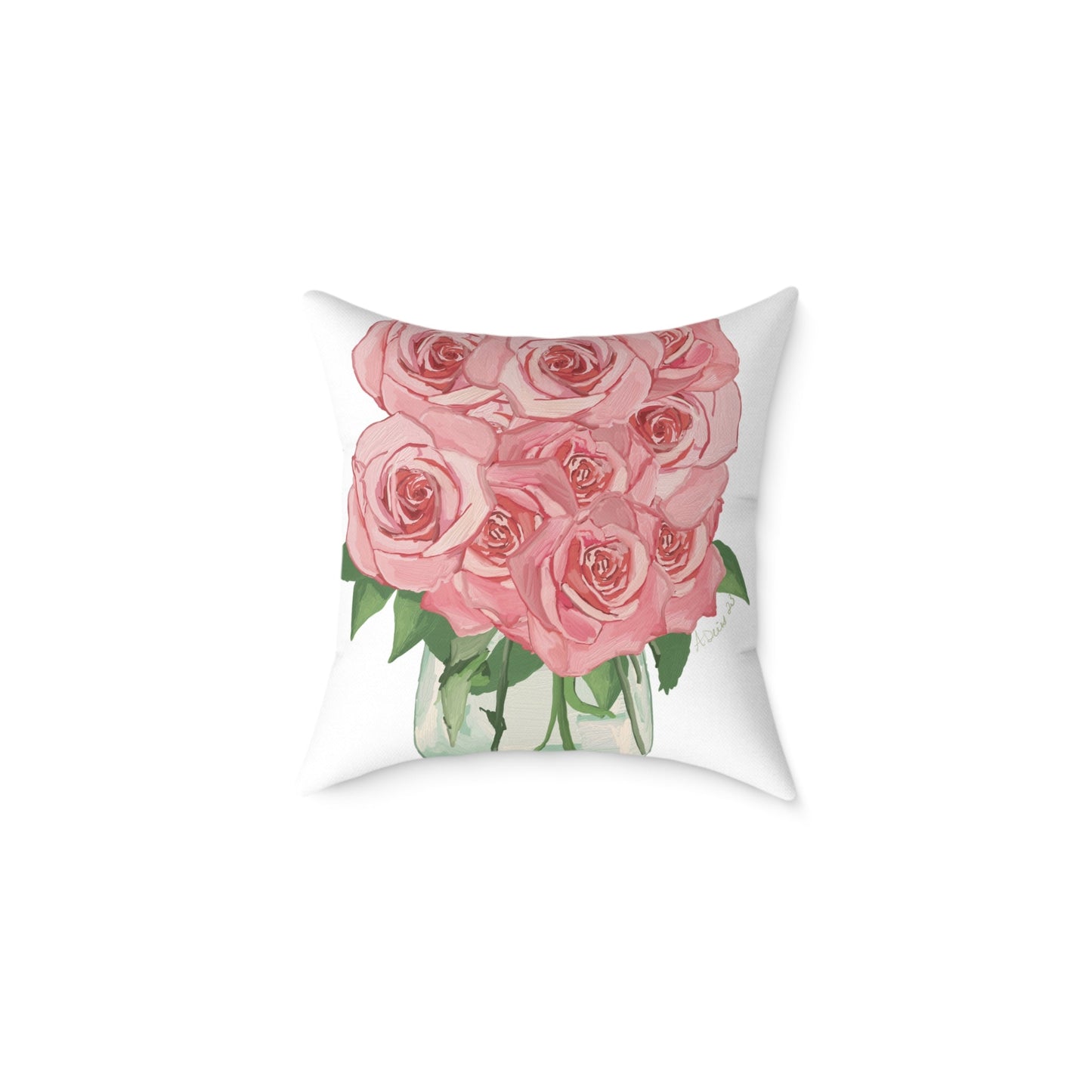 Romantic Pink Rose Square Pillow - Floral Decor for Home & Special Occasions - Blue Cava