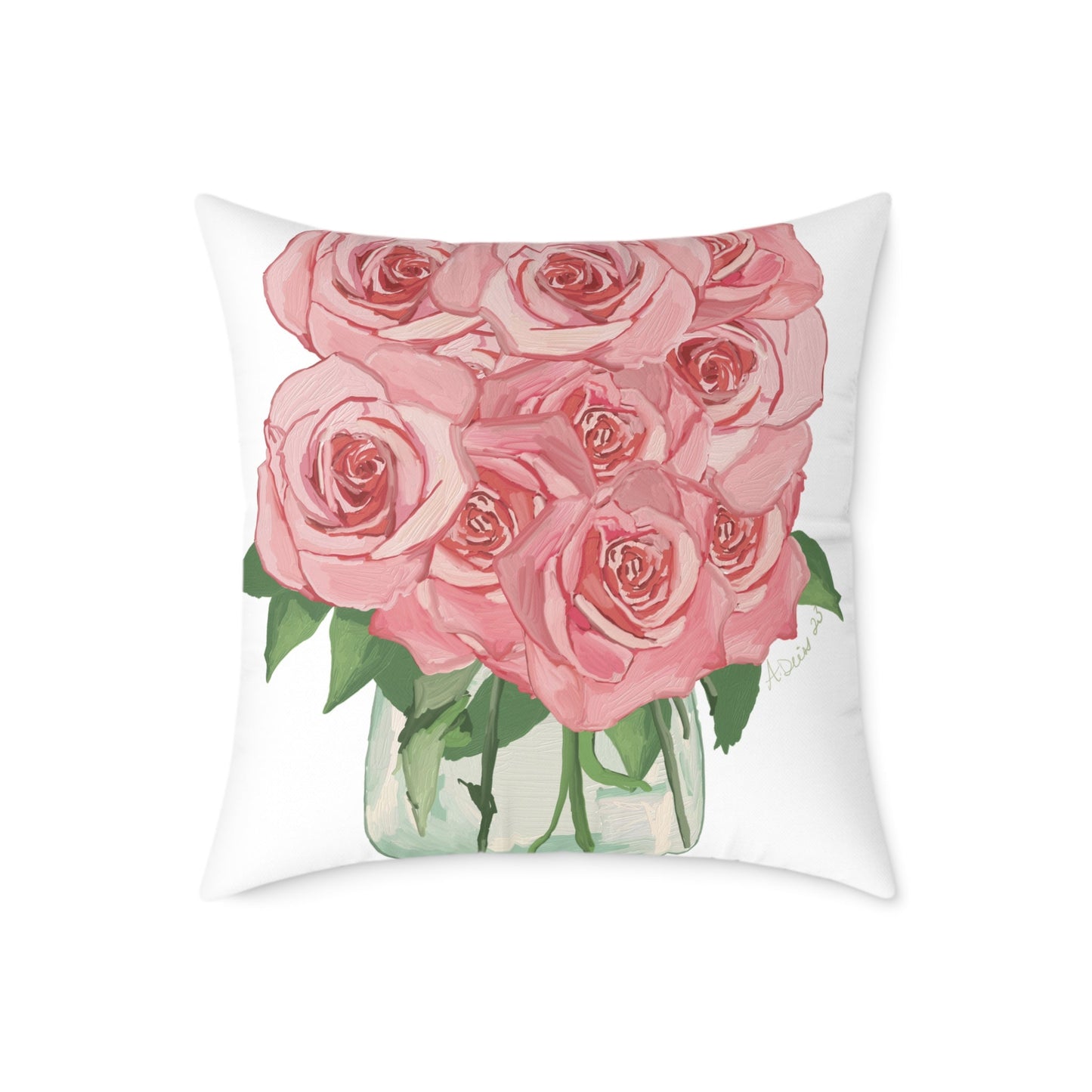 Romantic Pink Rose Square Pillow - Floral Decor for Home & Special Occasions - Blue Cava